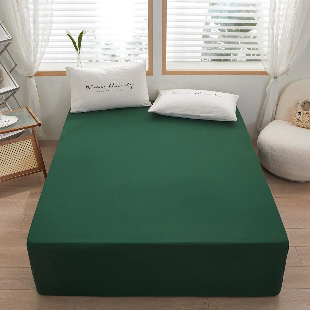 Twin Fitted Sheet Only Dark Green Deep Pocket Microfiber Soft Bedding 1 Piece