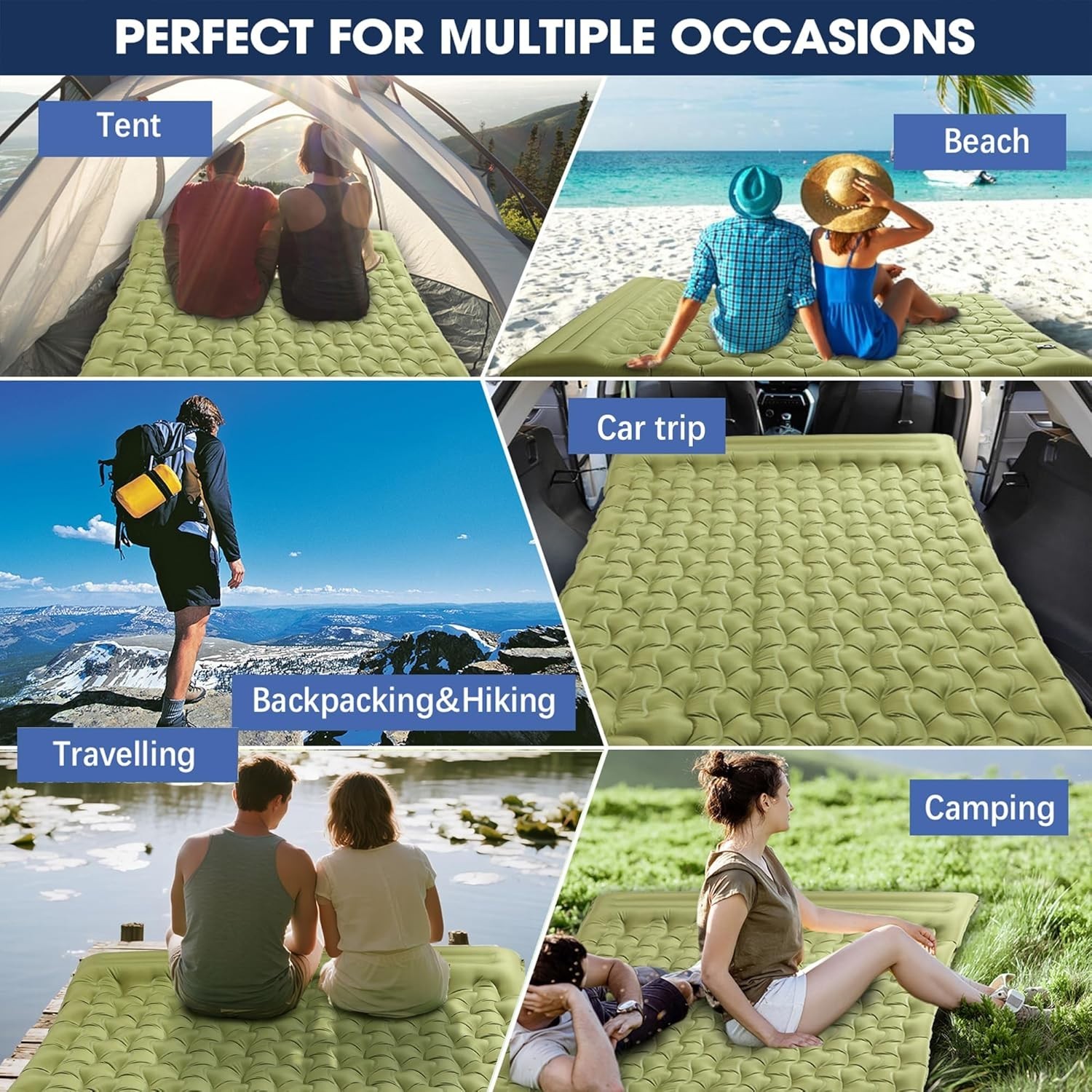 Double Camping Sleeping Pad 5 Inch Thick Self-Inflating Pillow Lightweight
