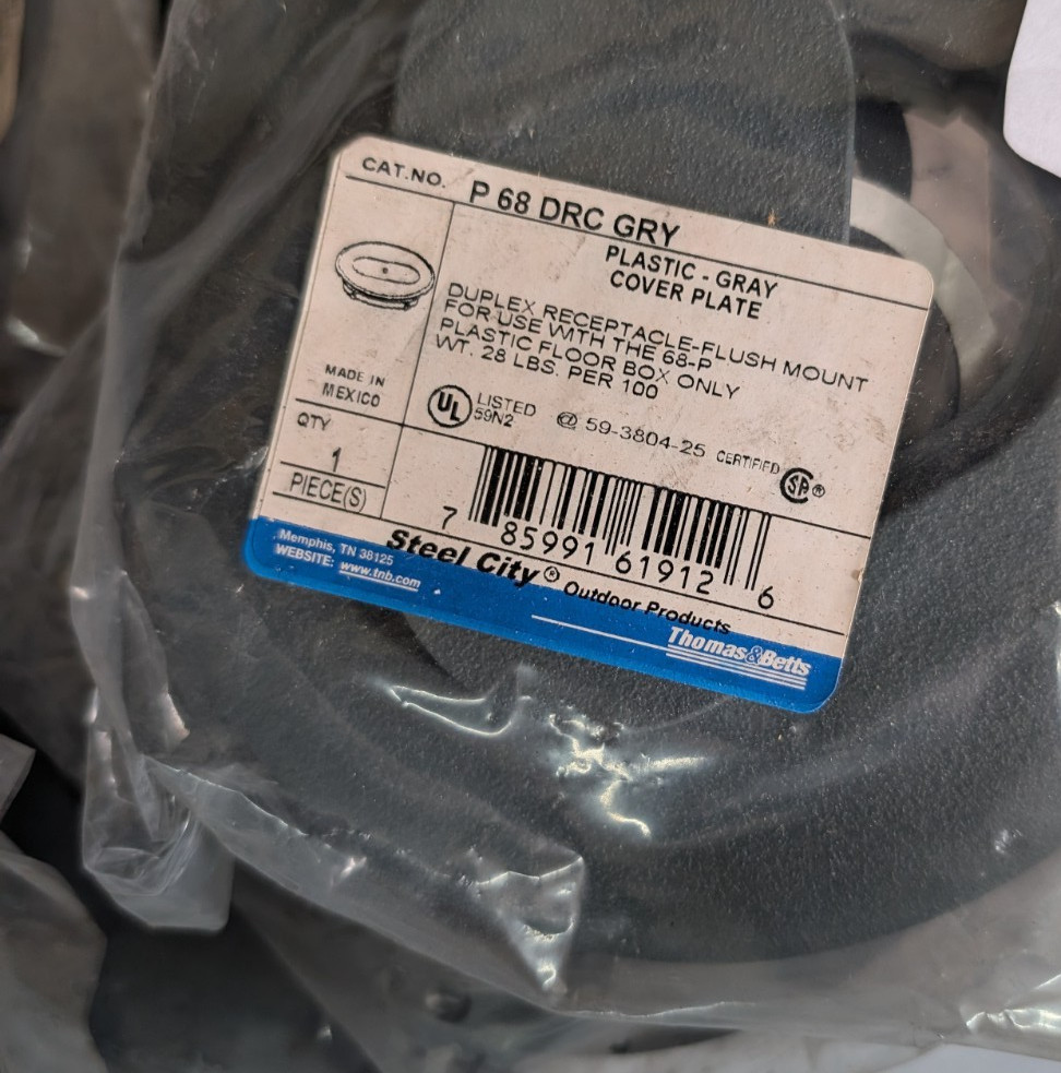 (1 Pack) Steel City P-68-DRC-GRY Floor Box Cover Plate Duplex Receptacle Gray