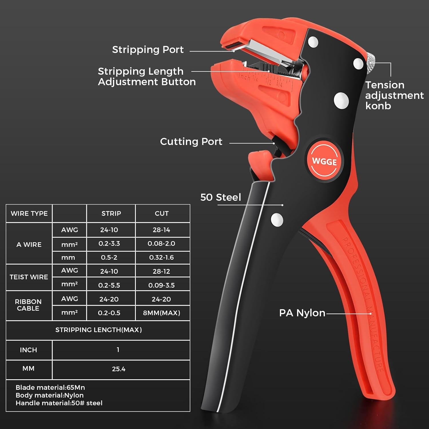 Automatic Wire Stripper and Cutter, 2 IN 1 Wire Stripper Tool, Adjustable 10-24