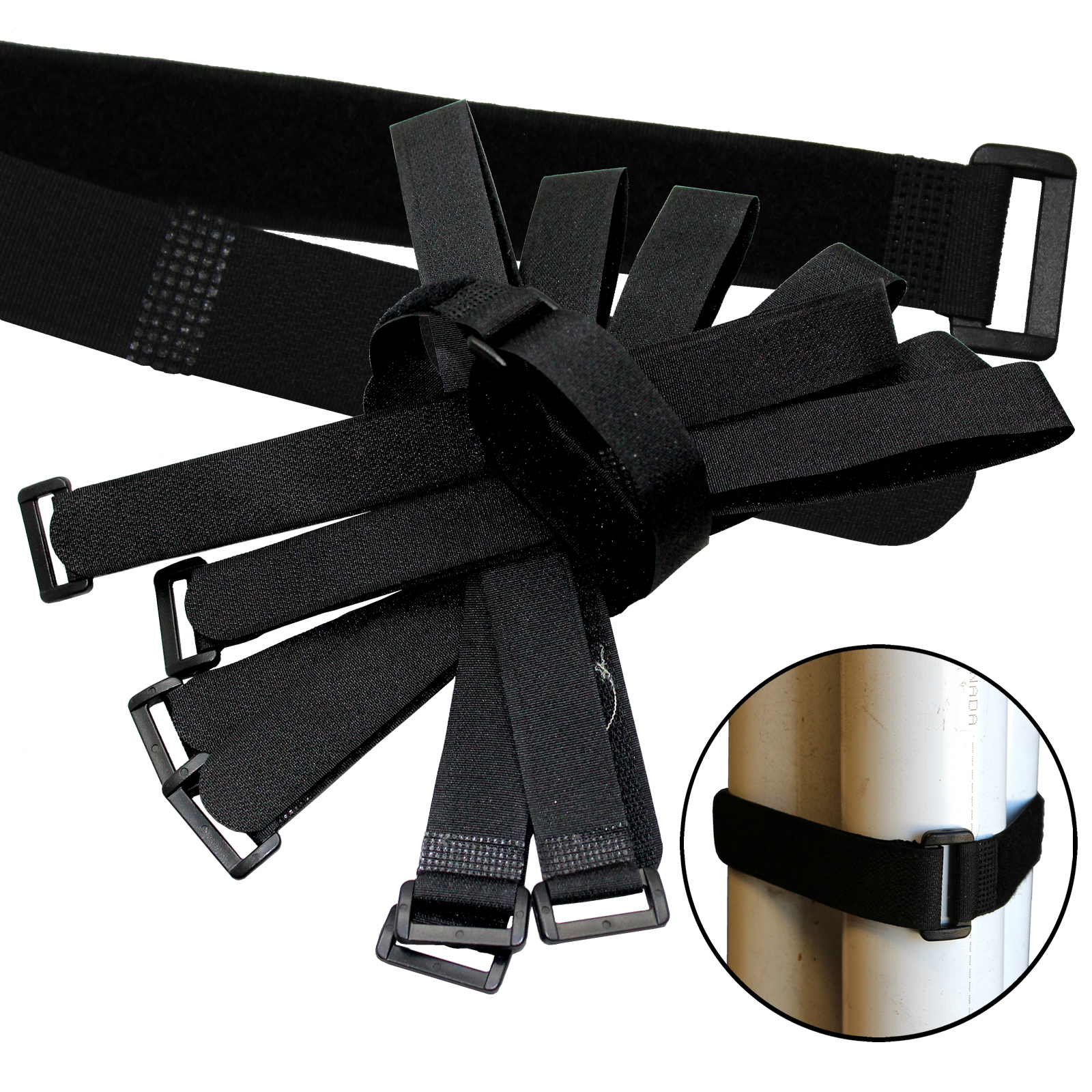 20 x 20" by 1" Black Cable Ties ~ Wire Cord Straps Reusable Hook & Loop ~ USA