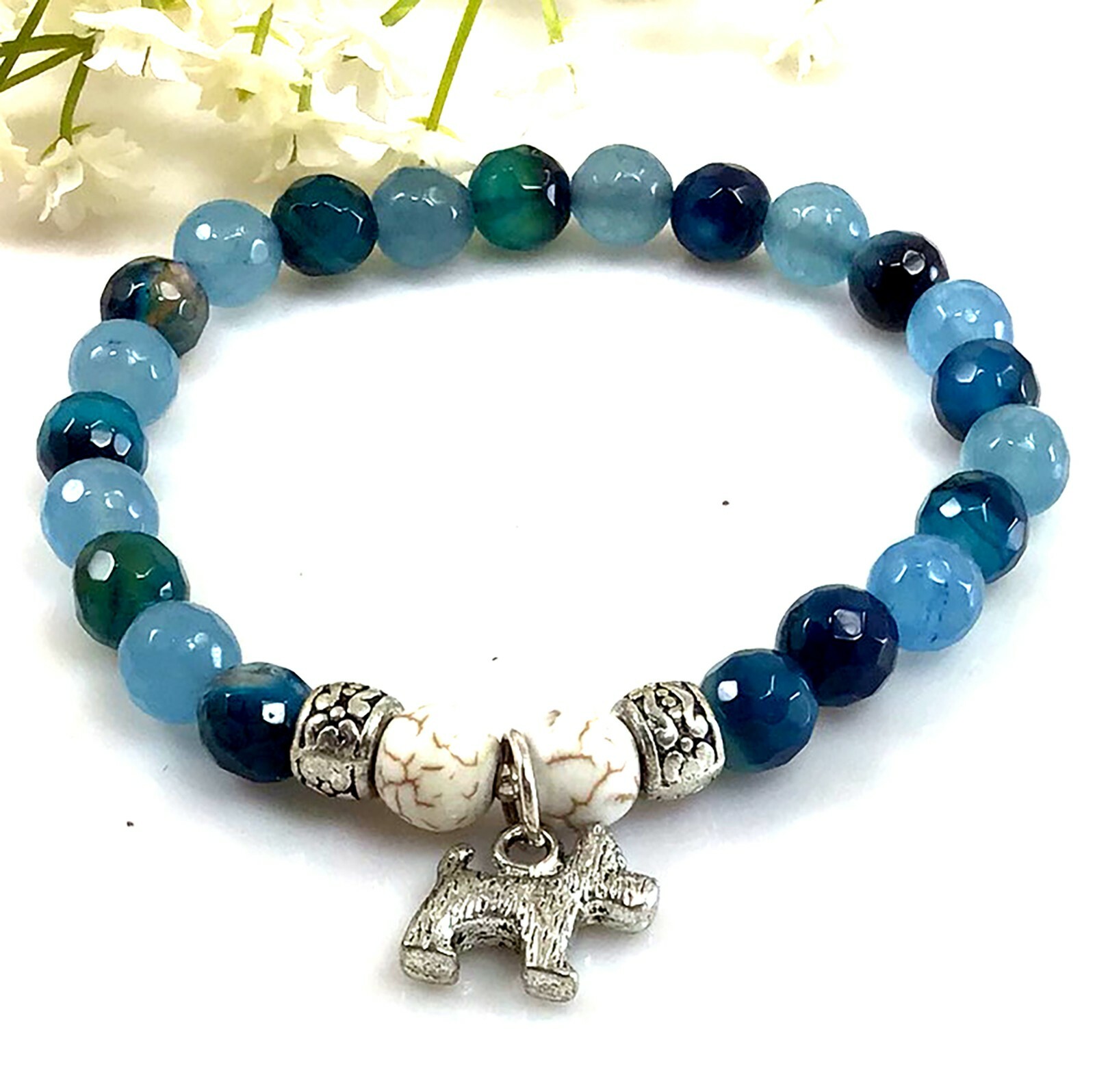 Agate bracelet, Blue Agate jewelry stretchy healing gemstone for women