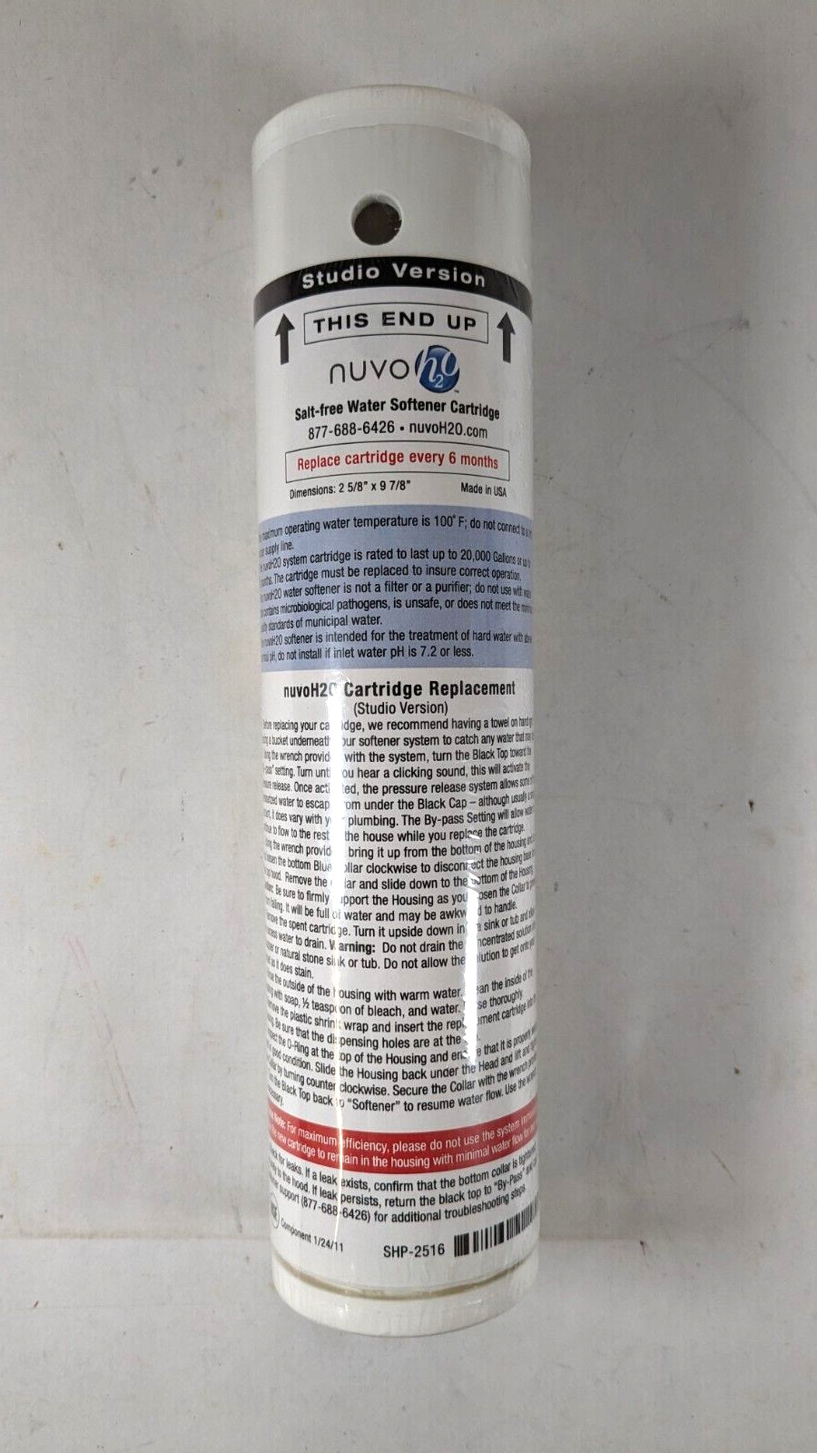 NuvoH2O Home Salt Free Water Softener Replacement Cartridge -Pack of 1