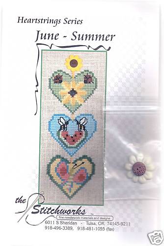 June Summer Flowers Hearts Cross Stitch Chart PRICE REDUCED