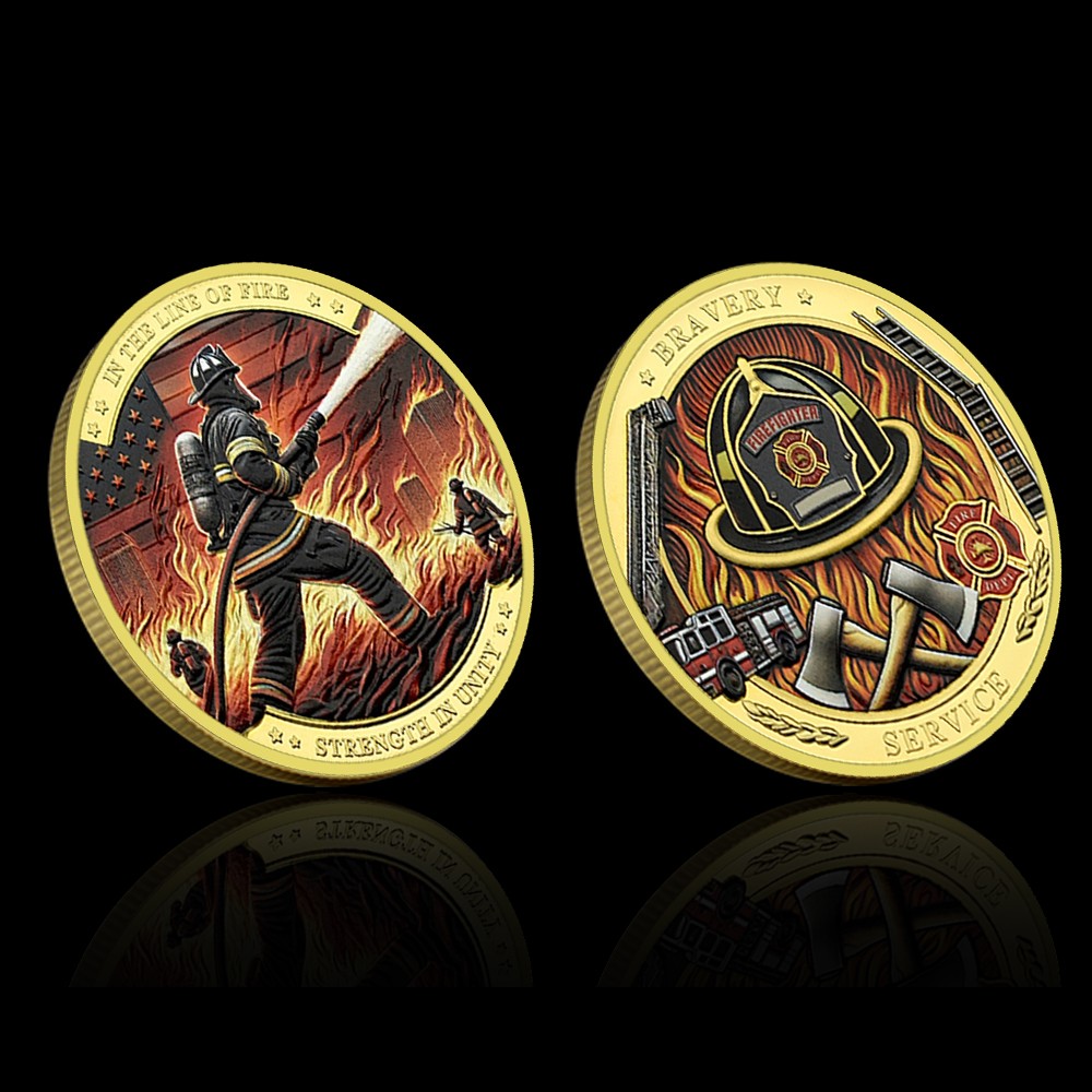 Firefighter Challenge Coin in The Line of Fire Bravery Service Collectible Gift