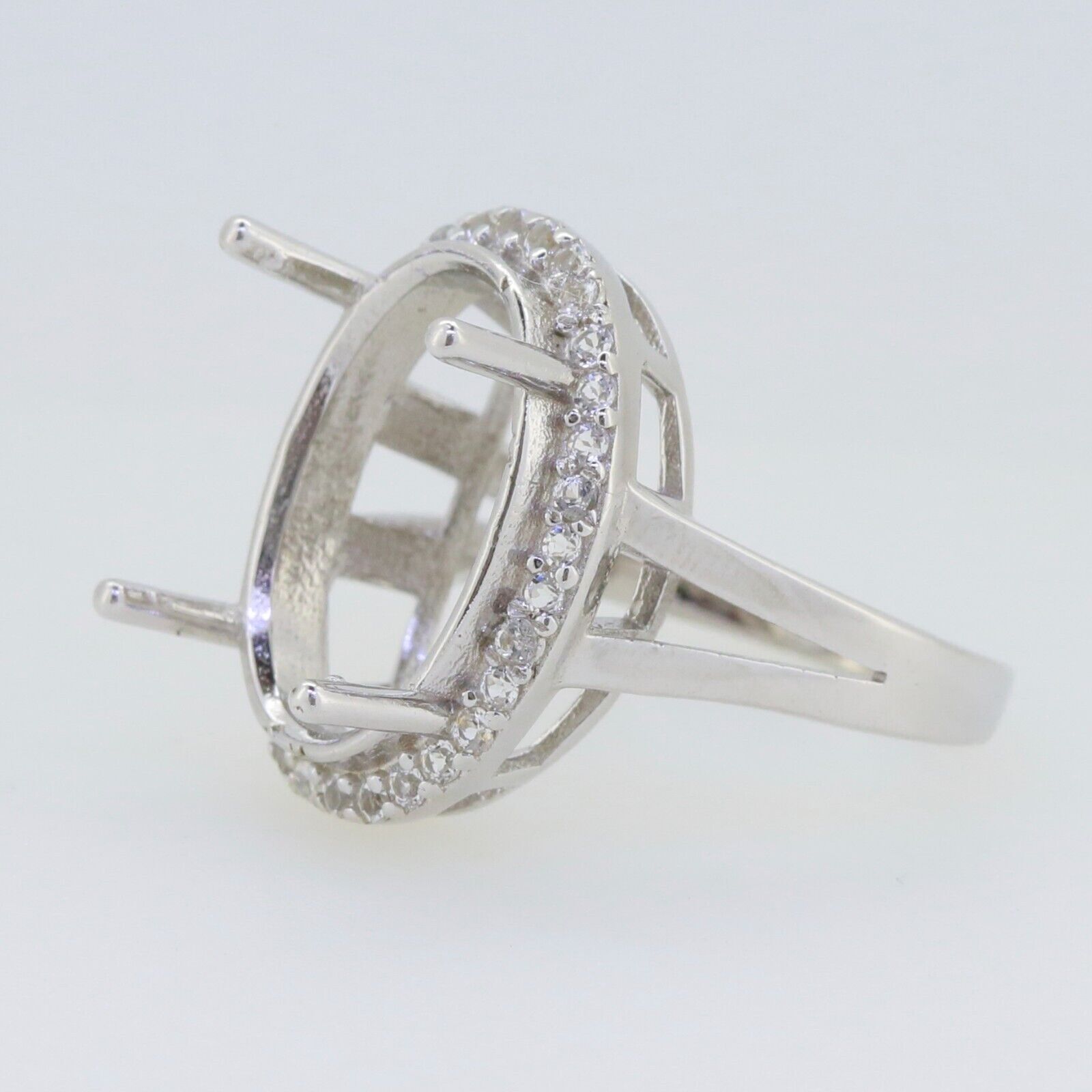 Sterling Silver Semi Mount Ring Setting Oval 16x12mm Halo