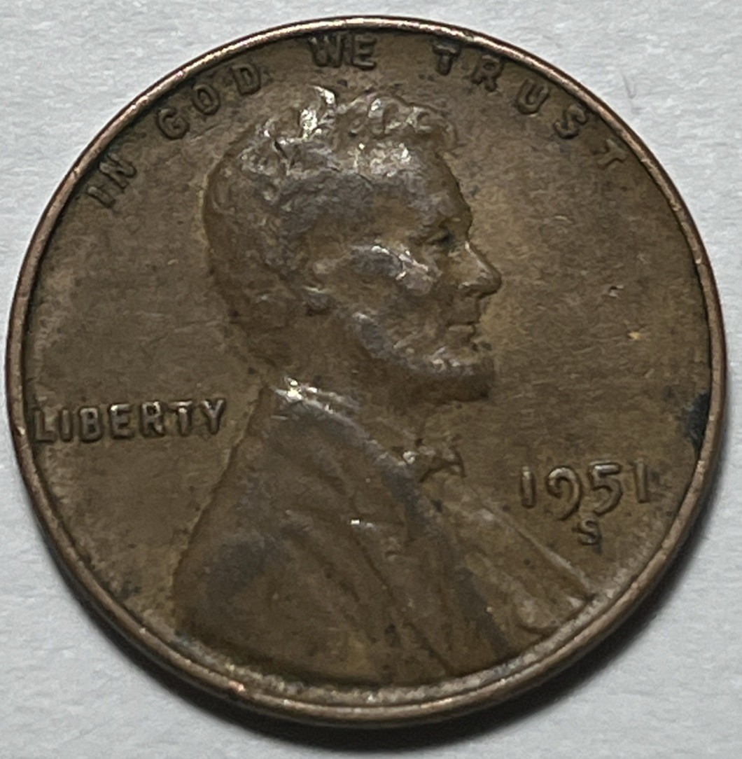 1951 S Lincoln Penny Error Misplaced Mint Mark Error