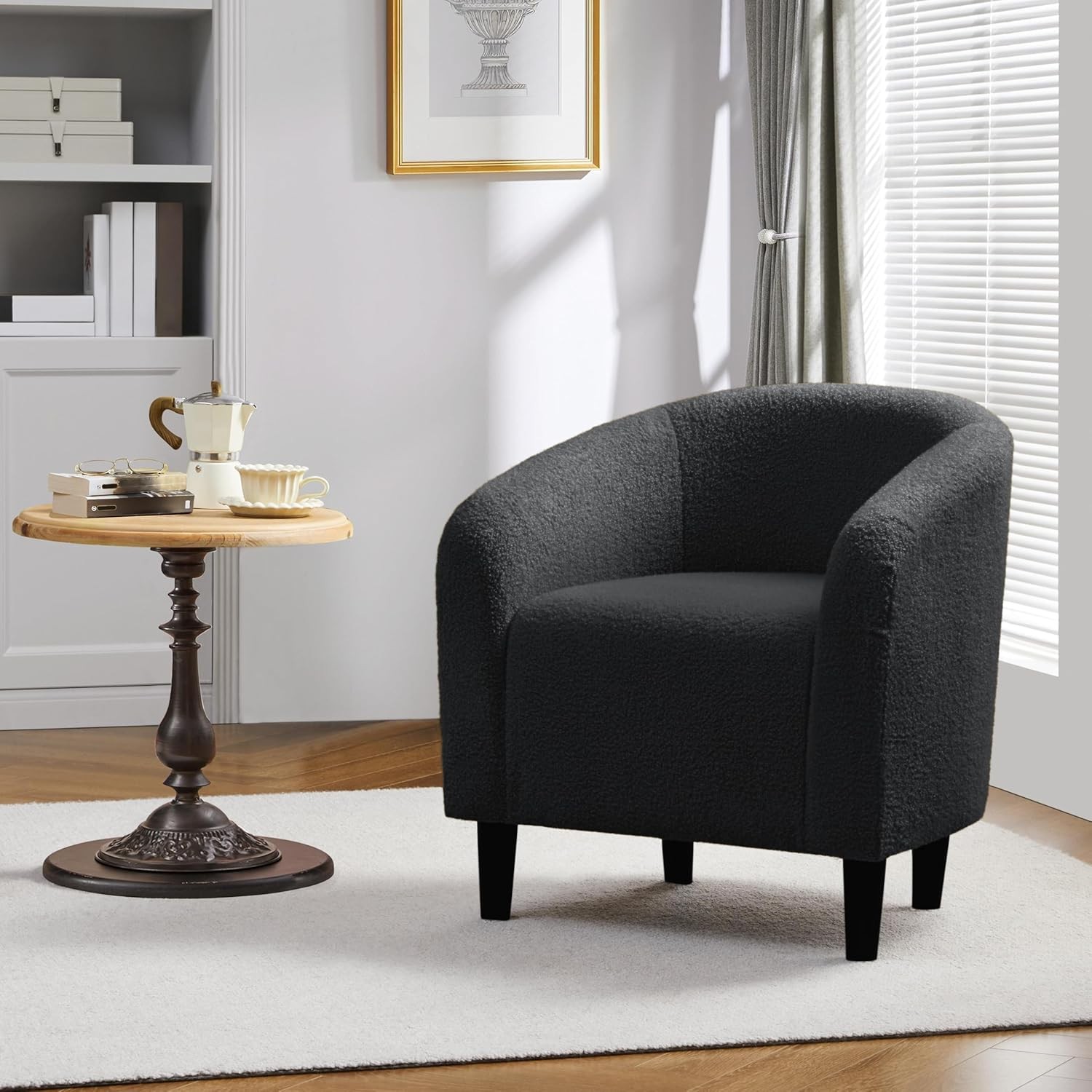 Accent Barrel Chair Boucle Fabric Club Chair Furry Sherpa Elegant Armchair W/