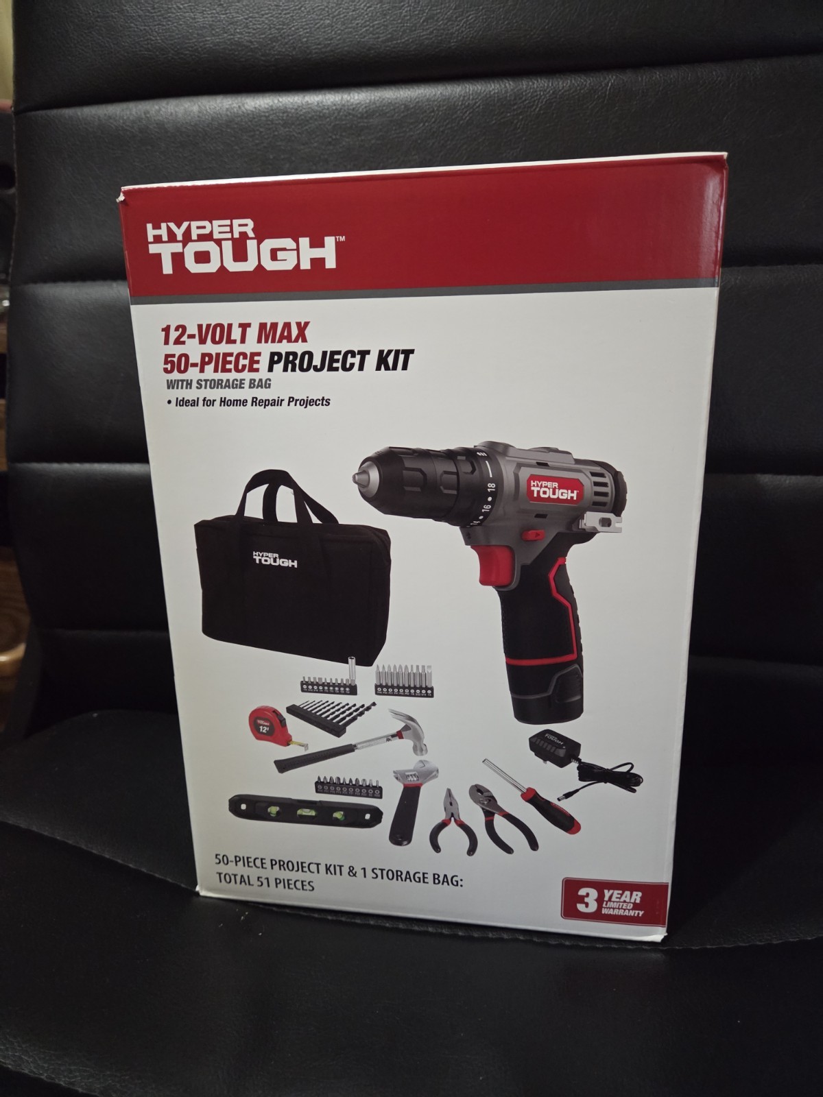 Hyper Tough 12 Volt Max 50 Piece Project Kit Drill + Battery + Charger + Bag New