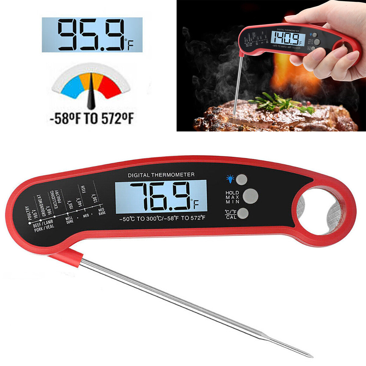 Instant Read Digital Meat Thermometer BBQ Grilling Fast for Kitchen Food Cooking