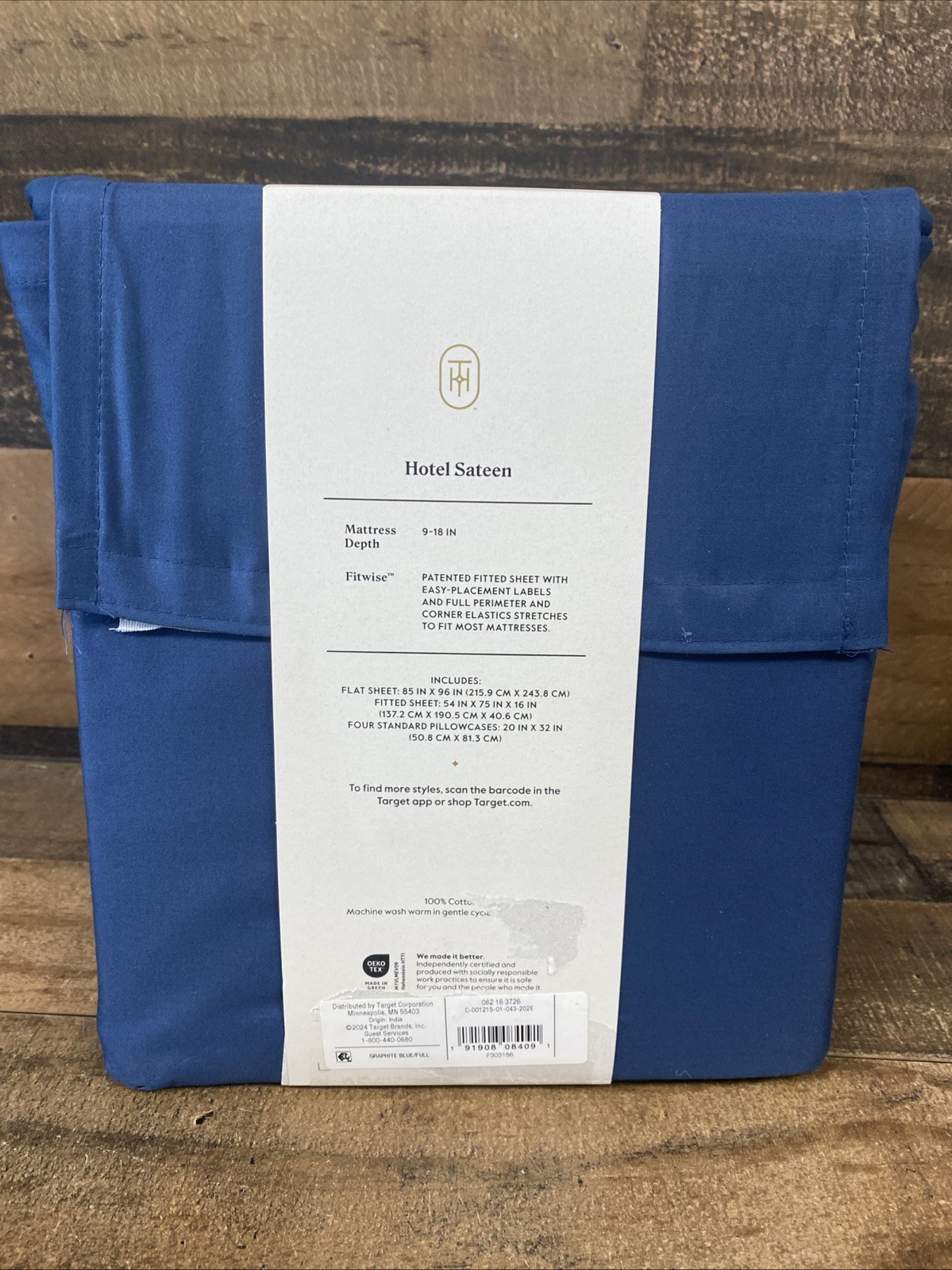 NEW Threshold 800 TC Thread Count Full Hotel Sateen Sheet 6pc Set Graphite Blue