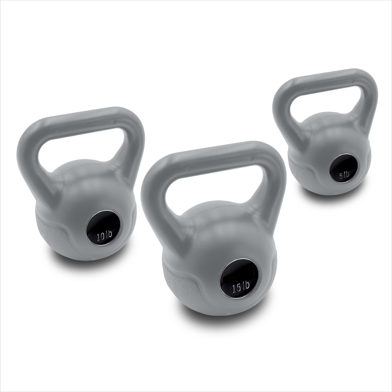 Barbell 30lb Vinyl Kettlebell Set (5, 10, 15 lbs), Gray