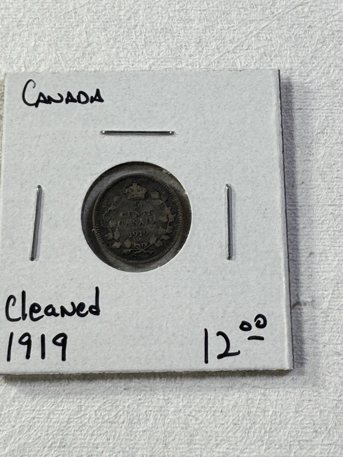 1919 Canada 5 Cents Silver Coin Cleaned
