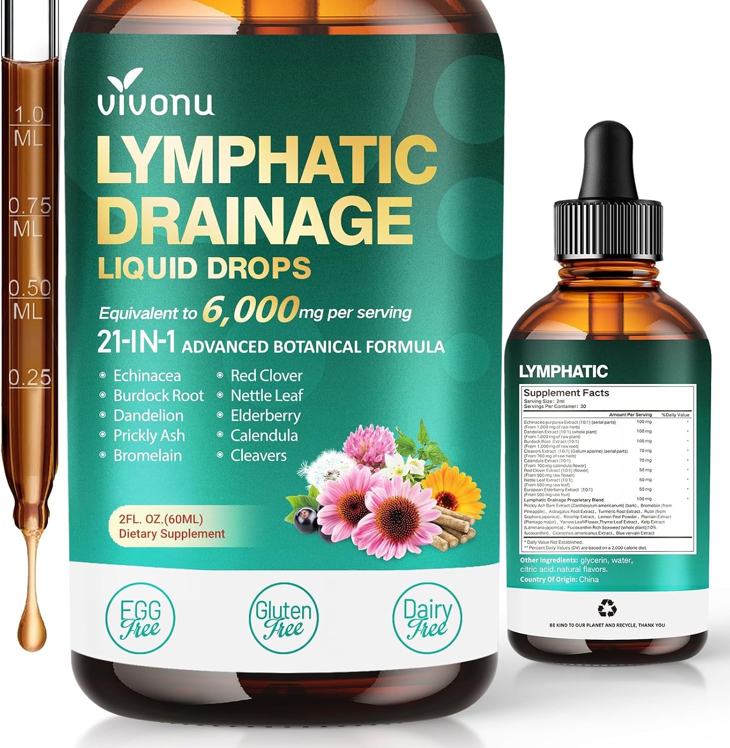 Lymphatic Drainage Drops Liposomal Immune Cleanse Support / Drenaje Linfatico