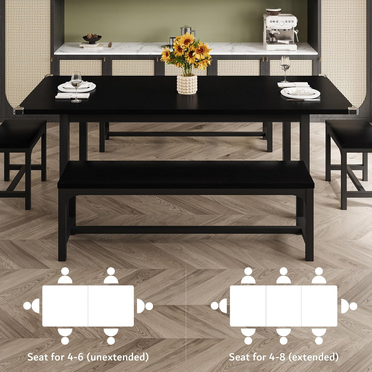Ipormis 5-Piece Dining Table Set for 4-8 People, Extendable Kitchen Table Set wi