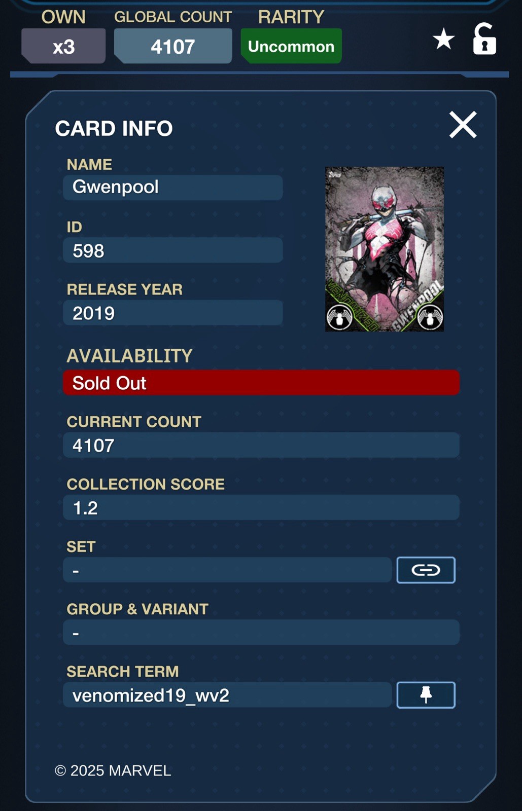 Marvel Collect 2019 Venomized - Gwenpool Digital