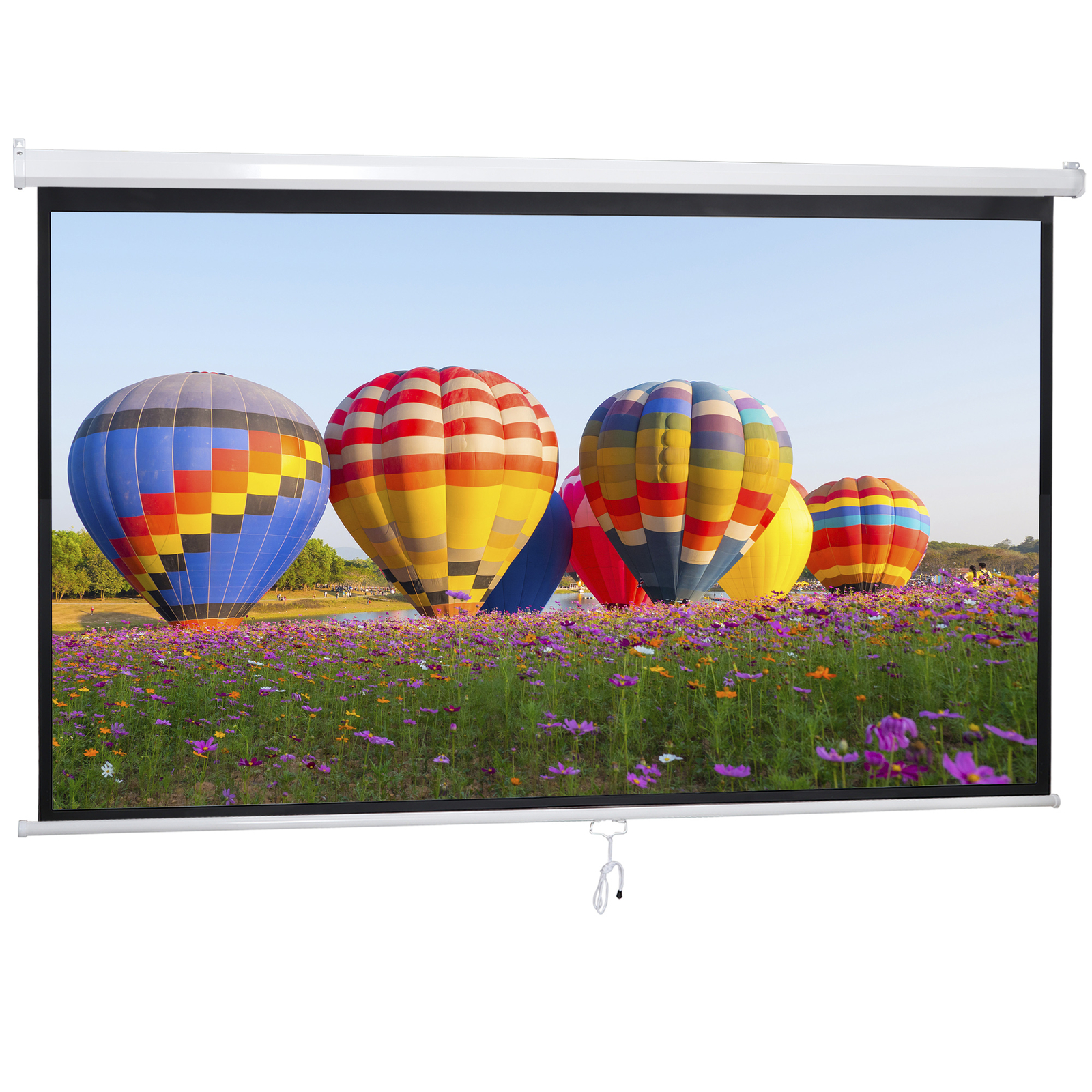 Projector Screen Pull Down 100" 16:9 HD Projection Screen Indoor Outdoor White