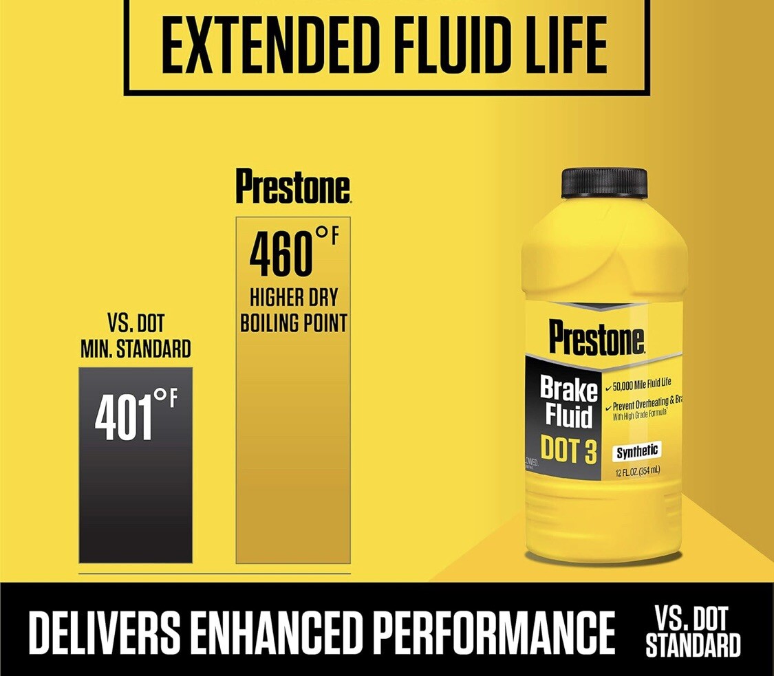 Prestone Synthetic Hi Temp DOT 3 Brake Fluid, 12OZ