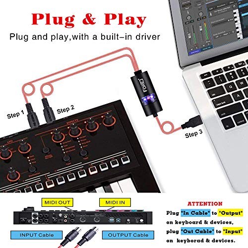 MIDI to USB Interface MIDI Cable Adapter with Input&Output Connecting with Red