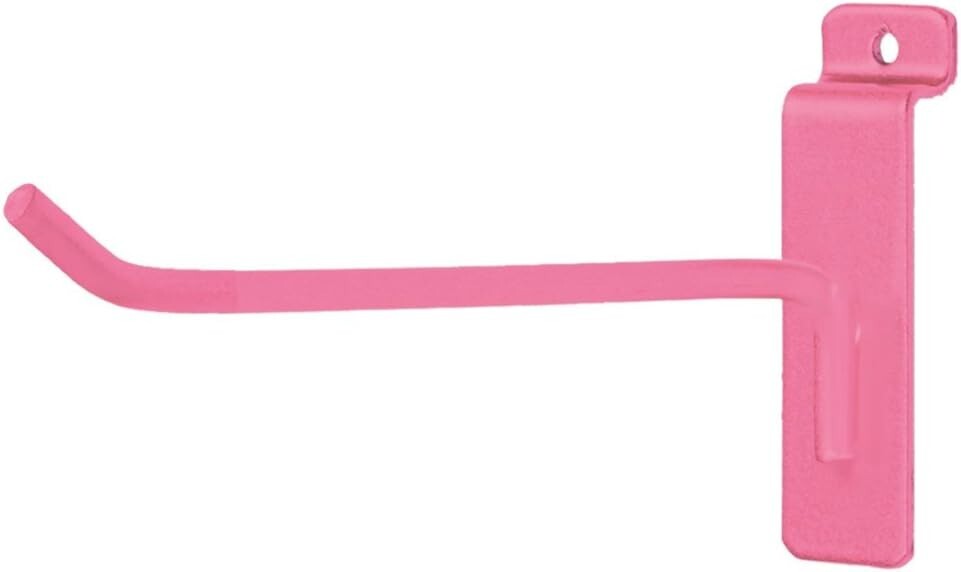 100 6" Slatwall Hooks Hot Pink Peg Slat Wall Retail Display 6mm Tubing Metal