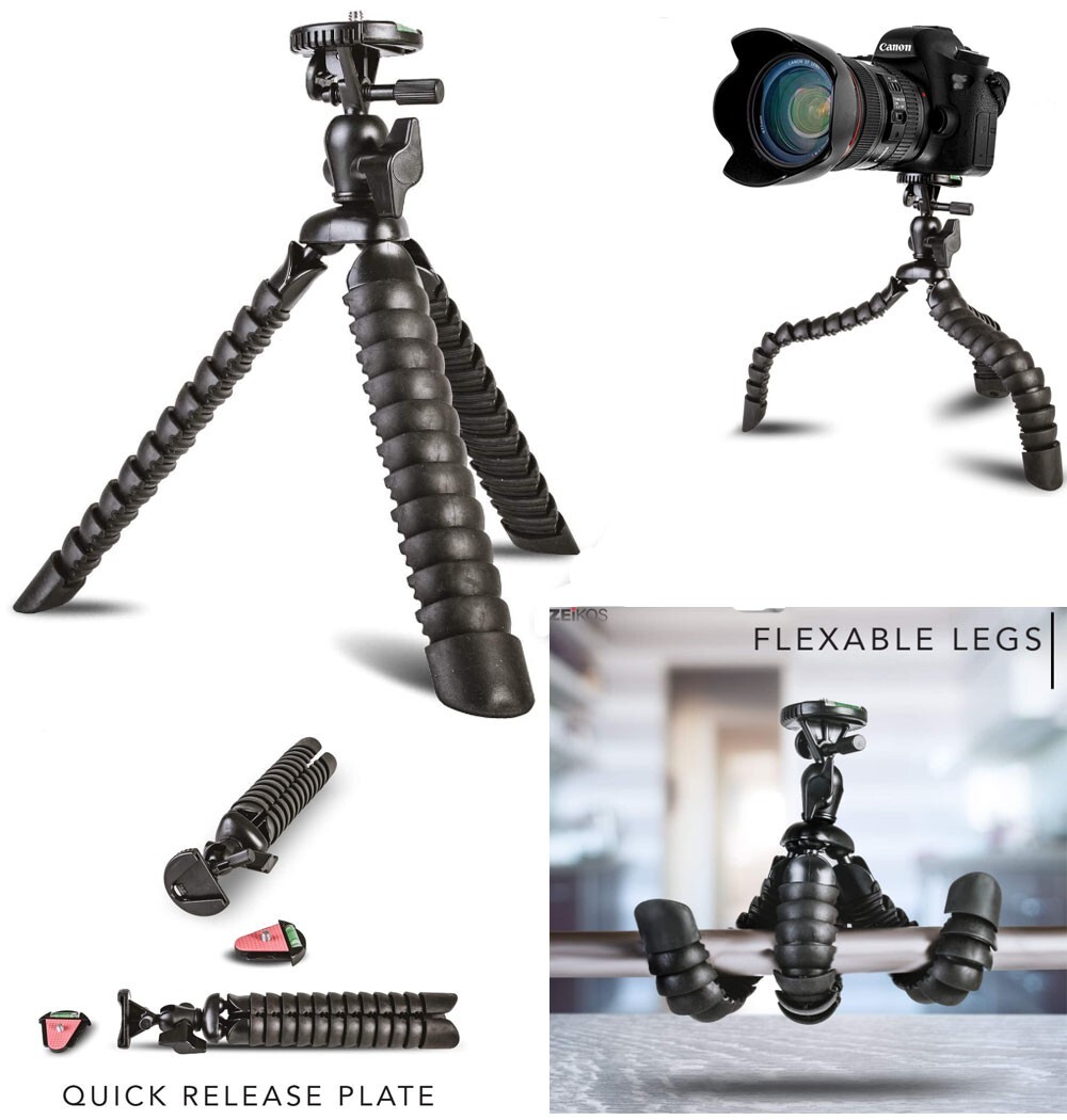 Flexible Tripod 12 inch Quick Release Plate GoPro iPhone Camera Camcorder Phone
