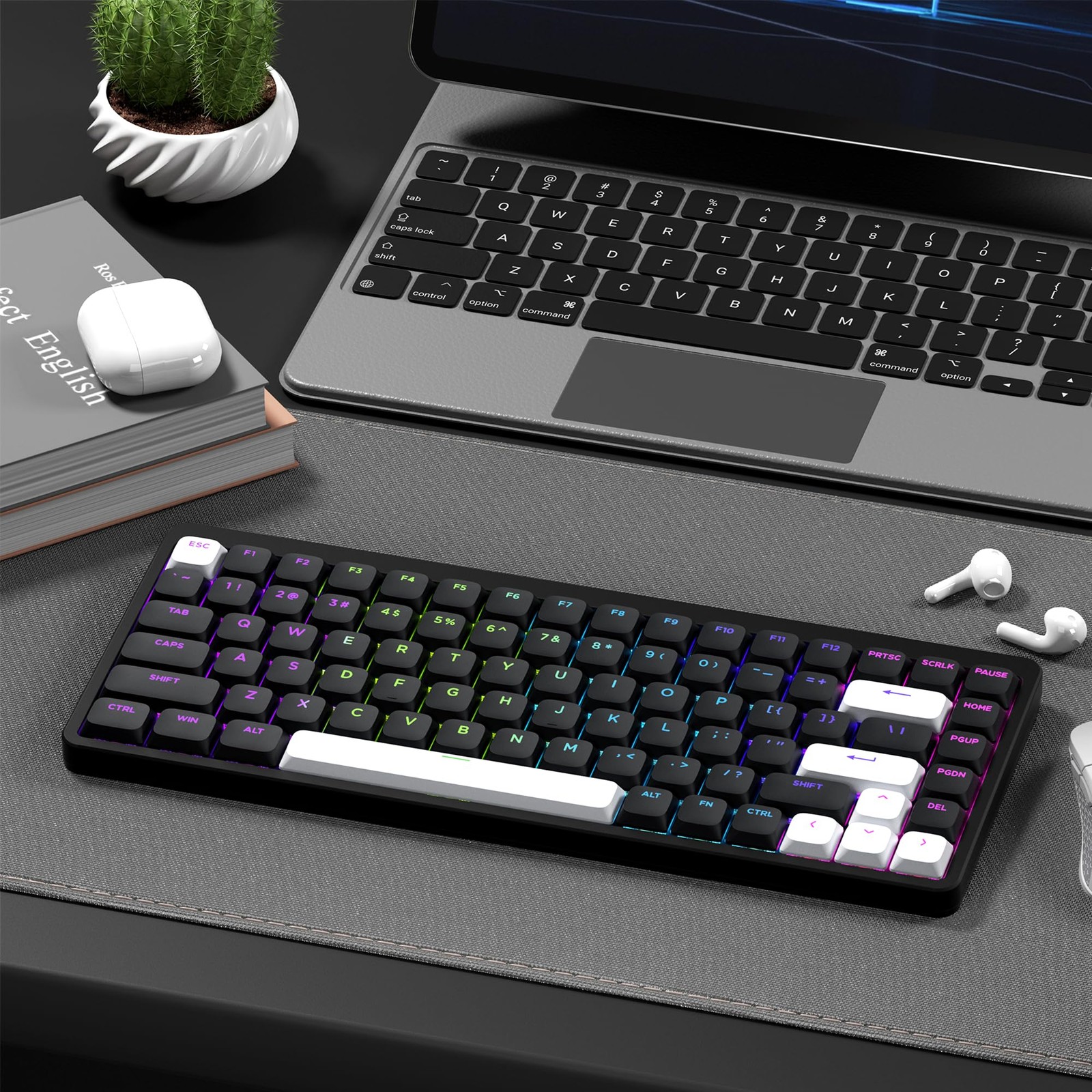 XVX Low Profile Black Keycaps, Shine Through Keycap Sets, black and white2