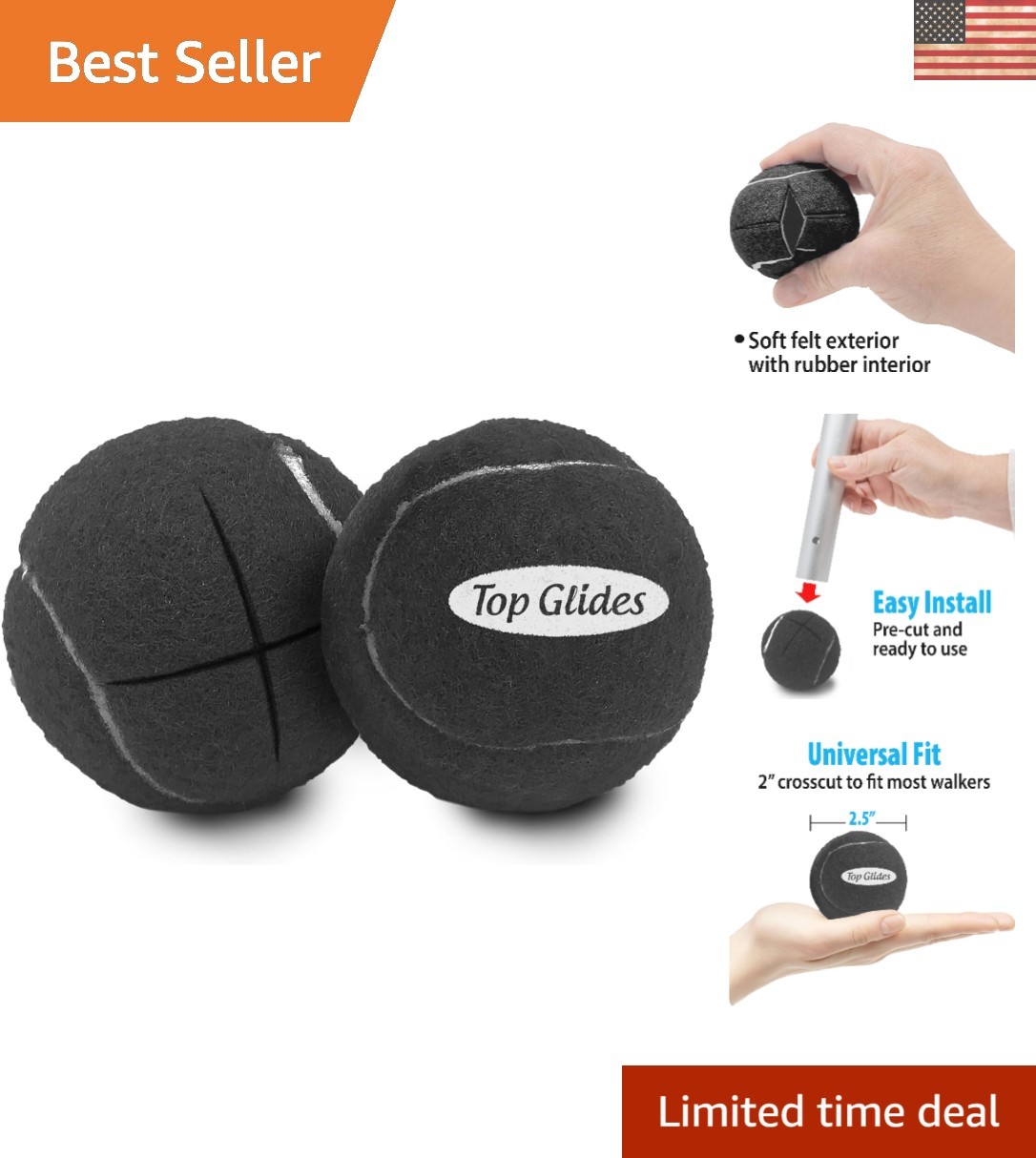 Stylish Black Walker Tennis Ball Glides - Easy, Protective, and Customizable