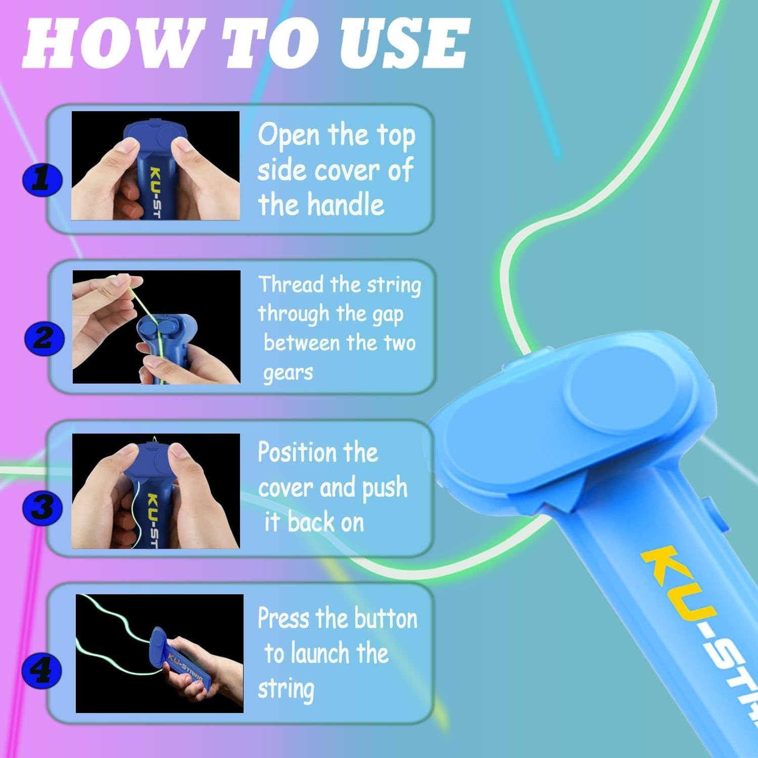 2 PACK Lasso String Shooter Loop Toy Handheld Zip Rope Launcher Propeller Toy US
