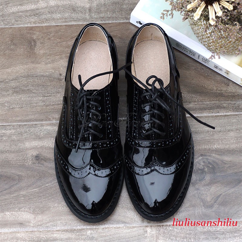 Women Real Leather Oxfords Shoes Wingtip Brogues Lace Up Shoes Casual Flat Shoes