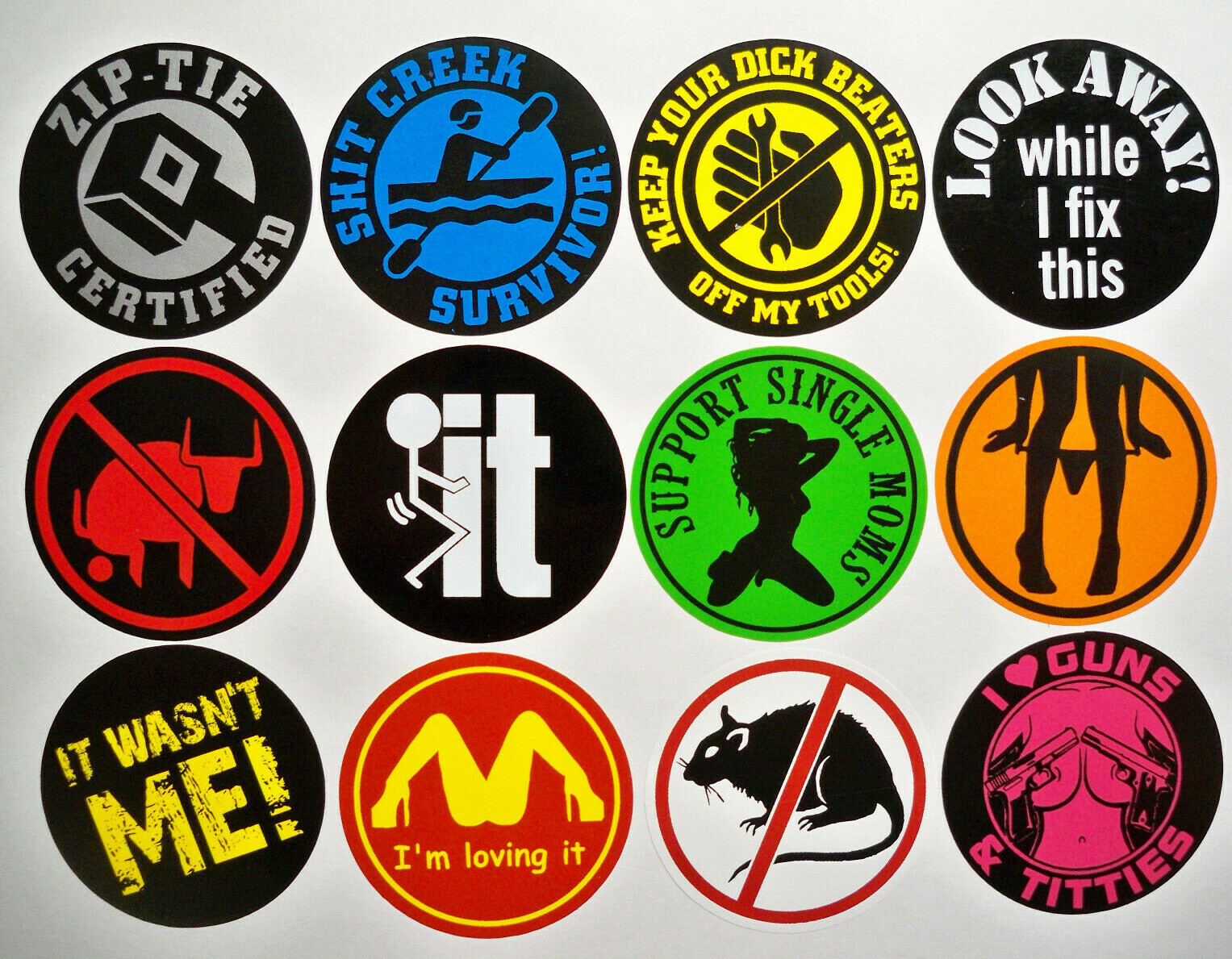 12 Funny Hard Hat Stickers / Zip-Tie Panty Dropper Survivor Beaters Loving It