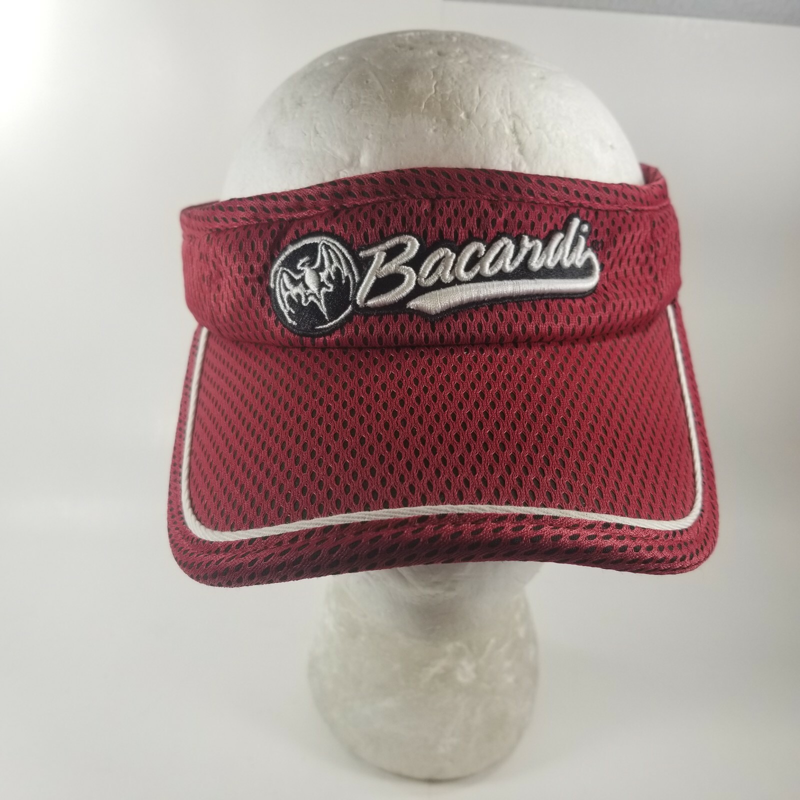 Genuine Bacardi Brand Visor Cap Red with Embroidery Bat Hat Logo Mesh
