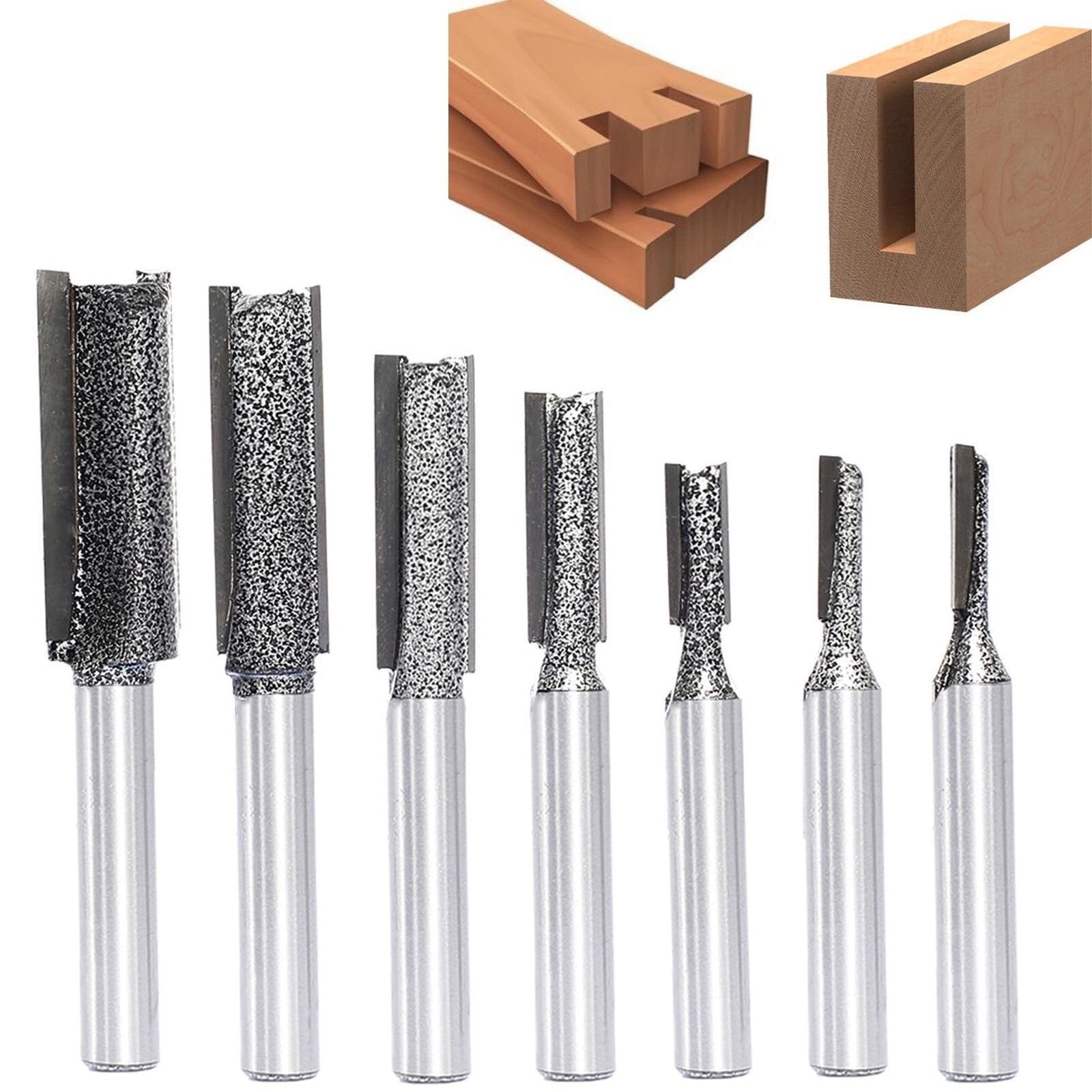 7pcs Straight Router Bit Set,1/4" Shank,Cutting Dia. 1/8",5/32",3/16",1/4",5/...