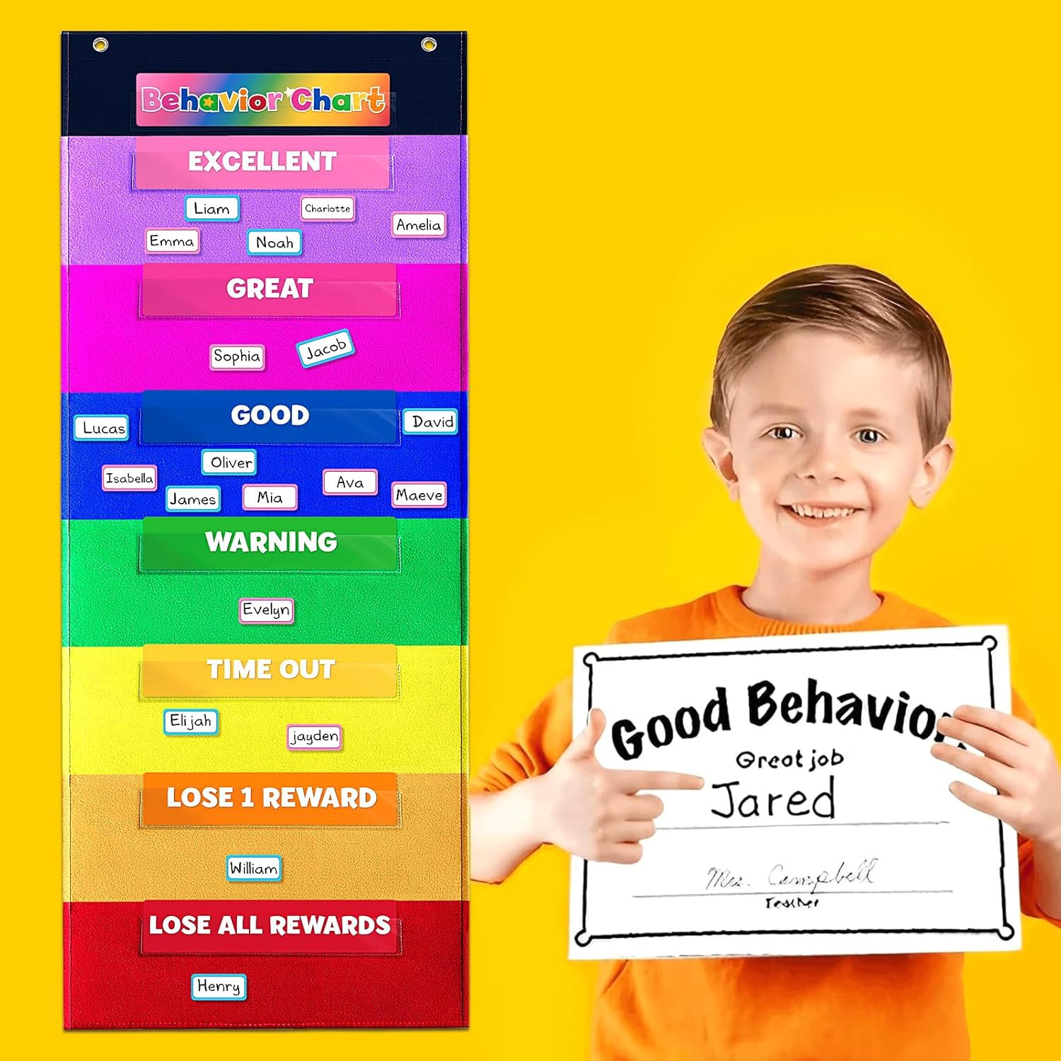 Behavior Chart for Classroom 46 ½" H x 17¼" W Student Behavior Incentive Pocket