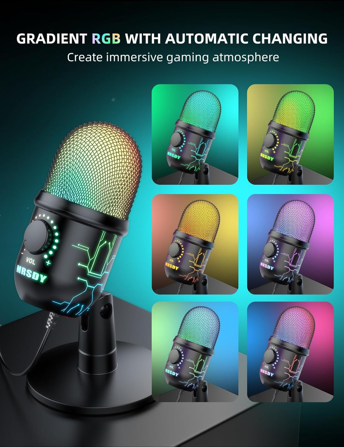 Gaming Microphone, USB Computer Microphone for PC, Mac, PS4/5, Condenser Podc...