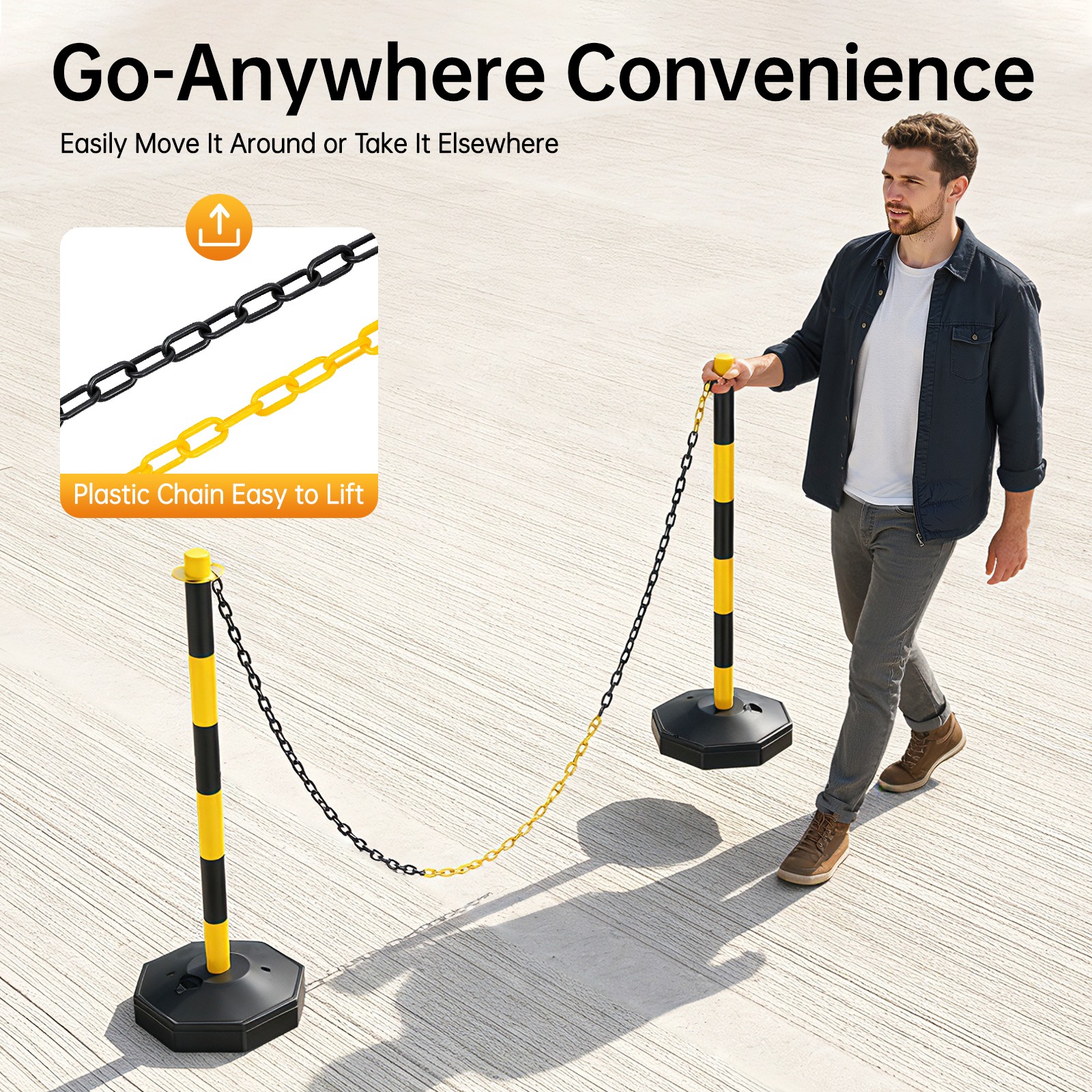 6 Packs Portable Parking Pole 33.5Inch Adjustable Delineator Post With Chains US