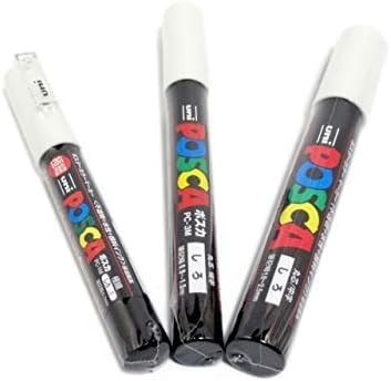 Uni POSCA White Fine Paint Marker Pens, 3 Different Point Sizes per