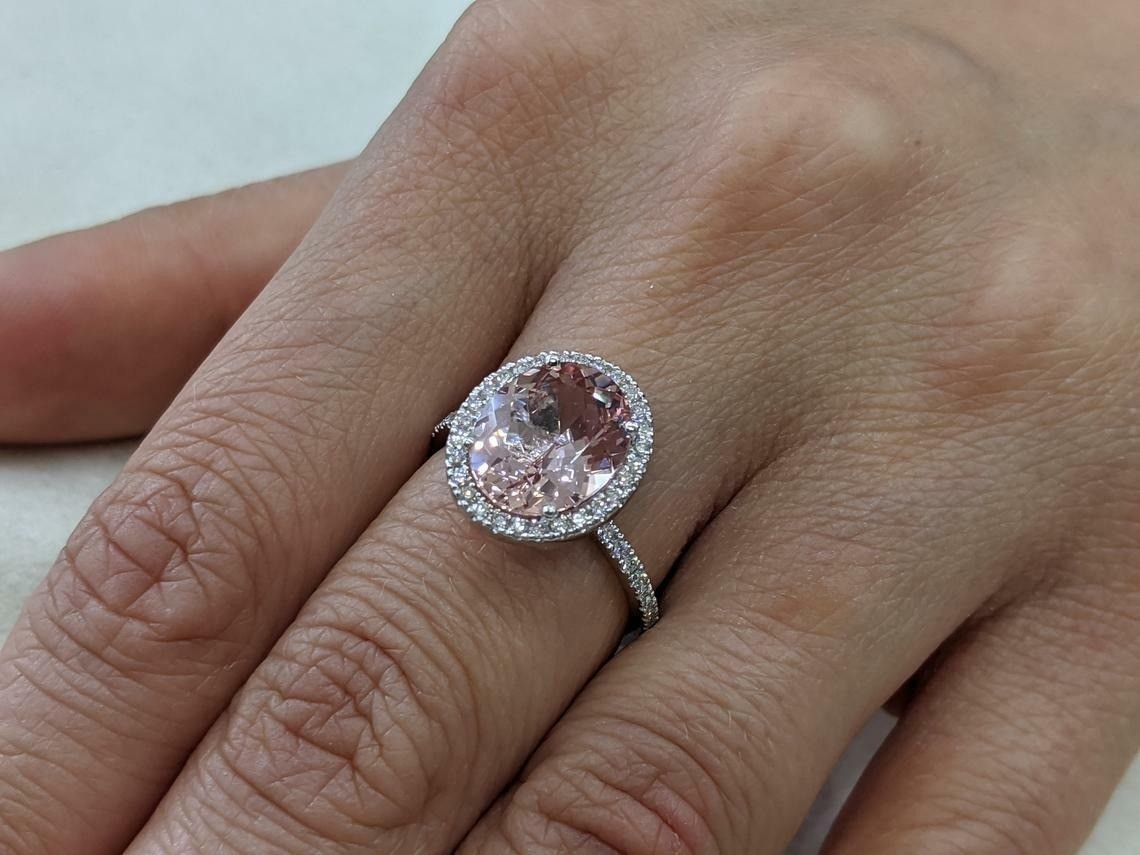 Oval Cut 4.10 Ct Peach Morganite Lab-Created Engagement Ring 925 Sterling Silver