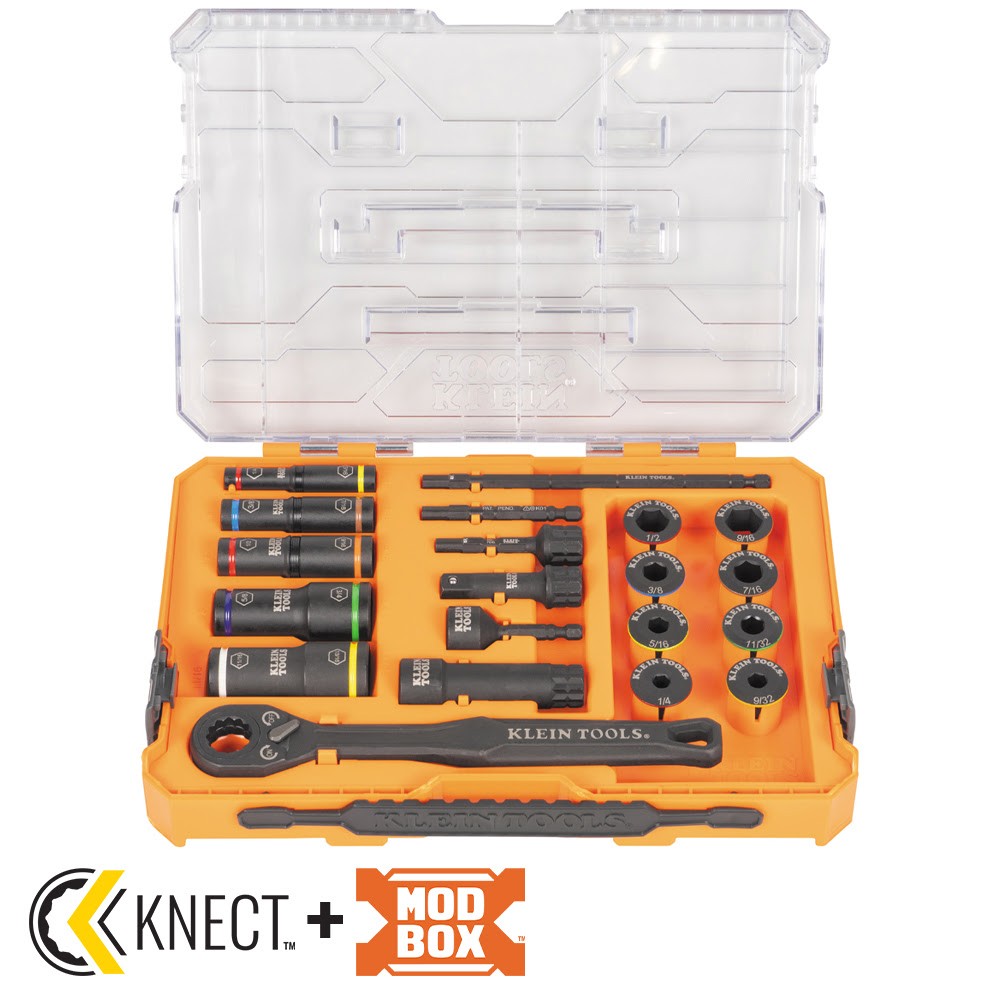 Klein Tools 65240 KNECT Impact Pass Through Flip Socket Set 20-Piece