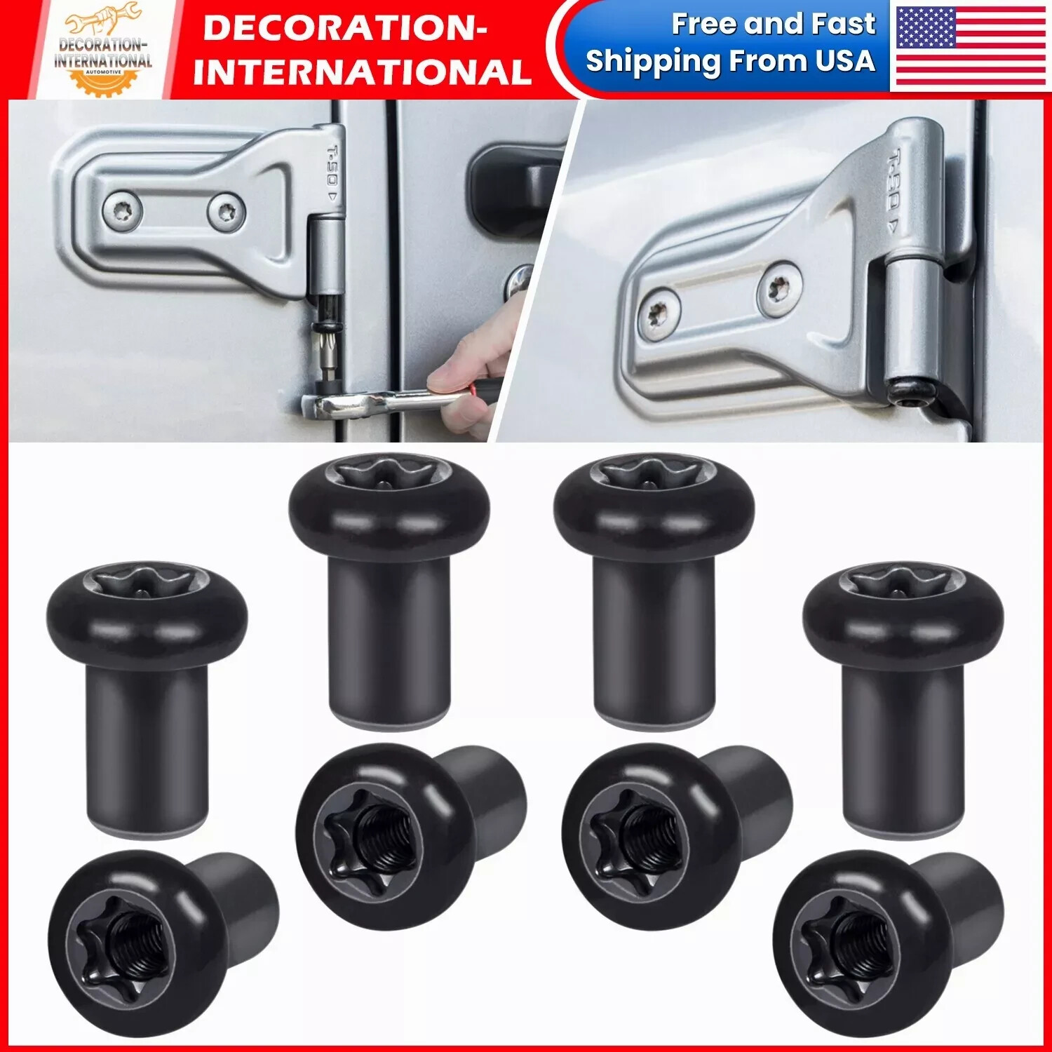 8 Pack Door Hinge Nuts Replacement Screws Fit for Jeep Wrangler JK 2007-2018 US