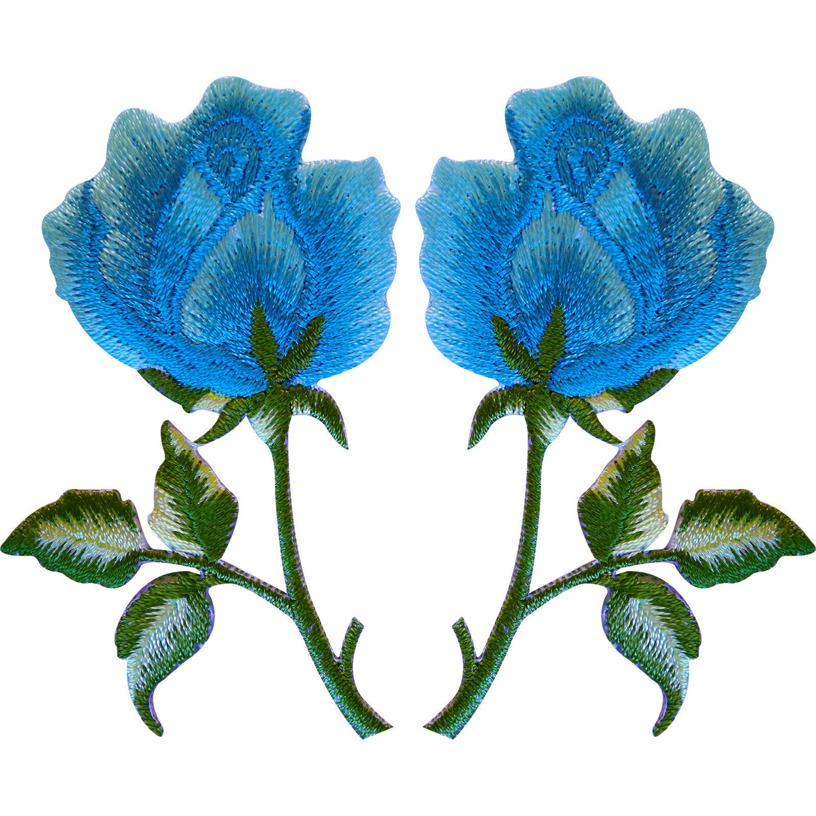 Pair of Blue Rose Patches Iron On Sew On Clothes Embroidered Flower Patch Badge