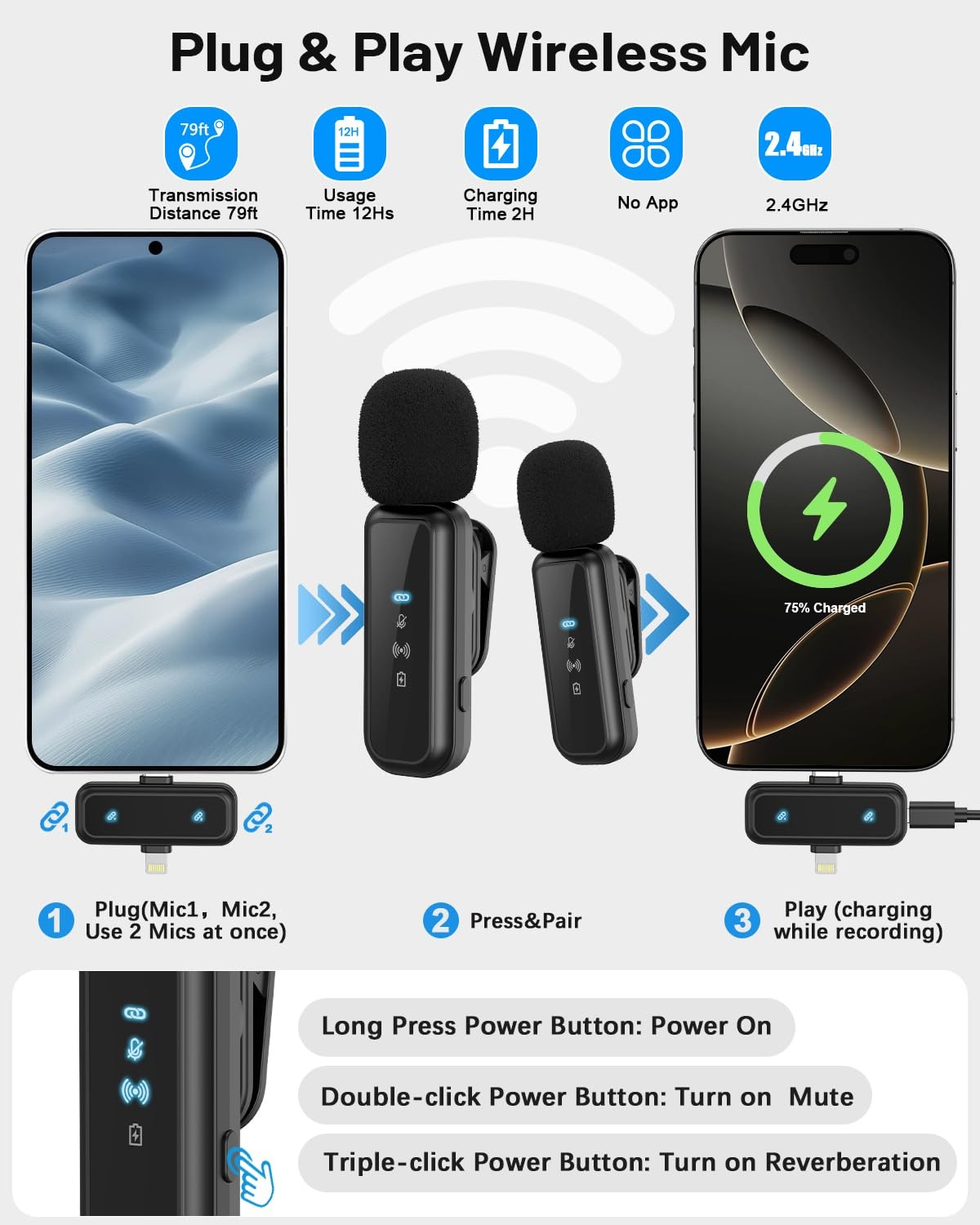 Vlogging Kit for iPhone/Android, Tripod with Large Ring Light & Mic, Black