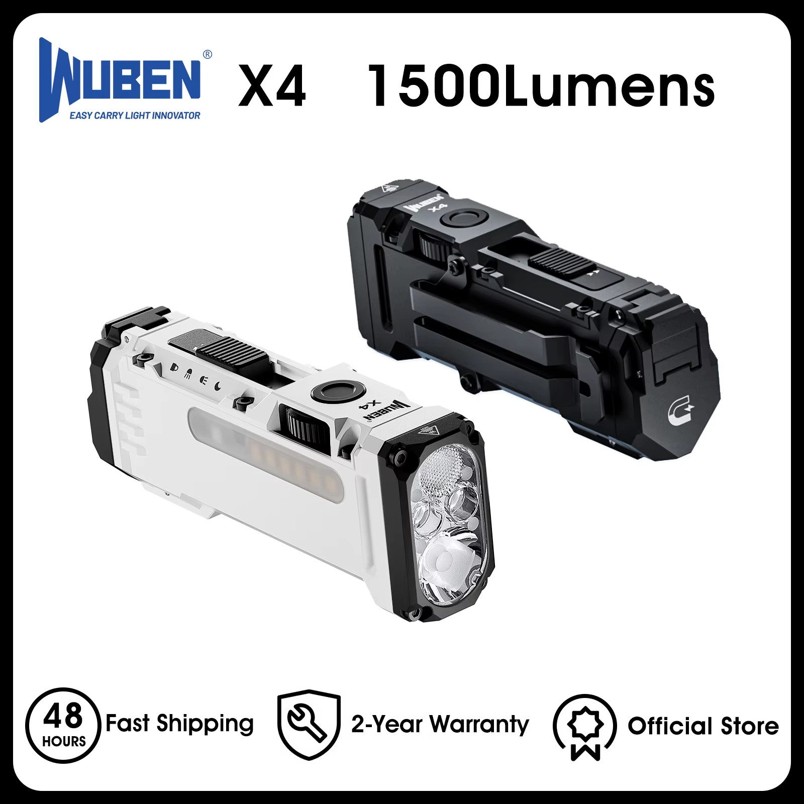 WUBEN X4 EDC Flat Flashlight with RGB Light, 1500 Lumens Mini Flashlight