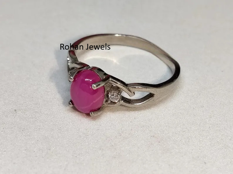 Pink Lindy Star Ring 925 Sterling Silver Lab Created Handmade Silver Ring