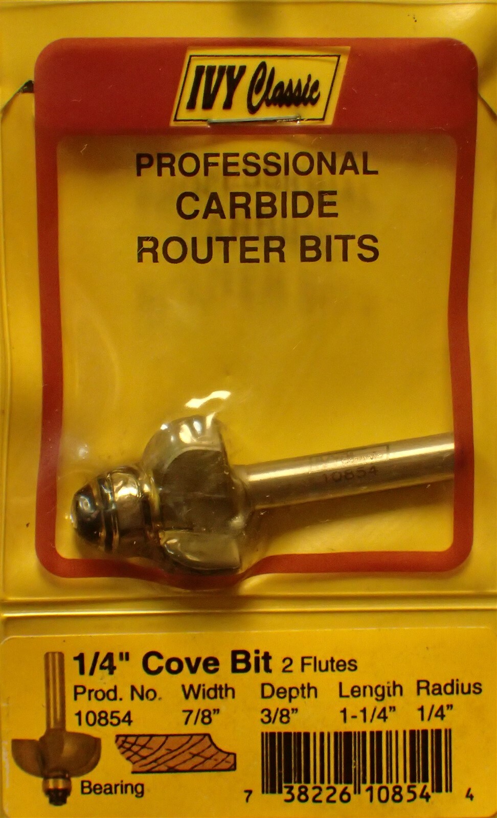 10854 IVY Classic 1/4" Radius, 7/8" W Carbide Cove Router Bit (BN5)