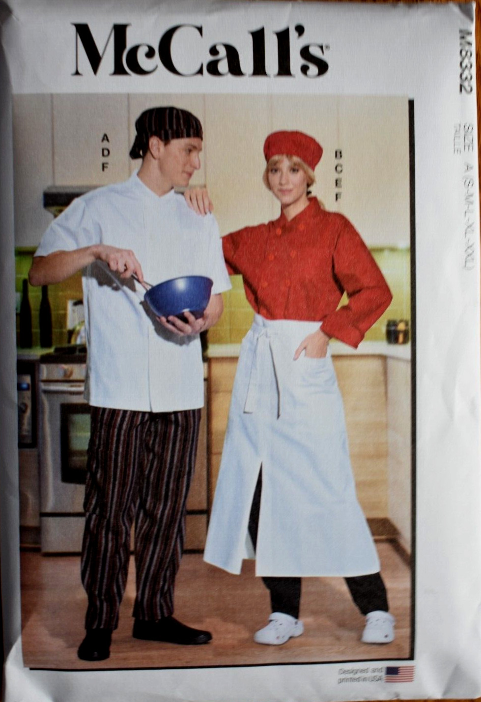 MCCALLS PATTERN 8332 CHEF JACKET APRON MENS MISSES SIZES SMALL - XXLARGE  UNCUT