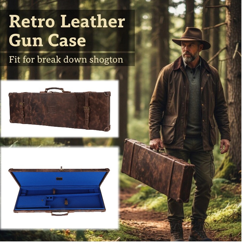 TOURBON Full Leather Gun Hard Cases SXS O/U Shotgun Safe Box Takedown Barrel