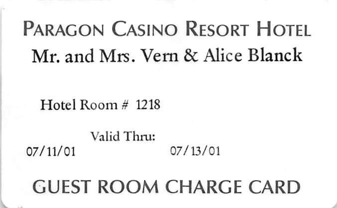 Paragon Casino - Marksville, LA - Paper Guest Room Charge Card 2001