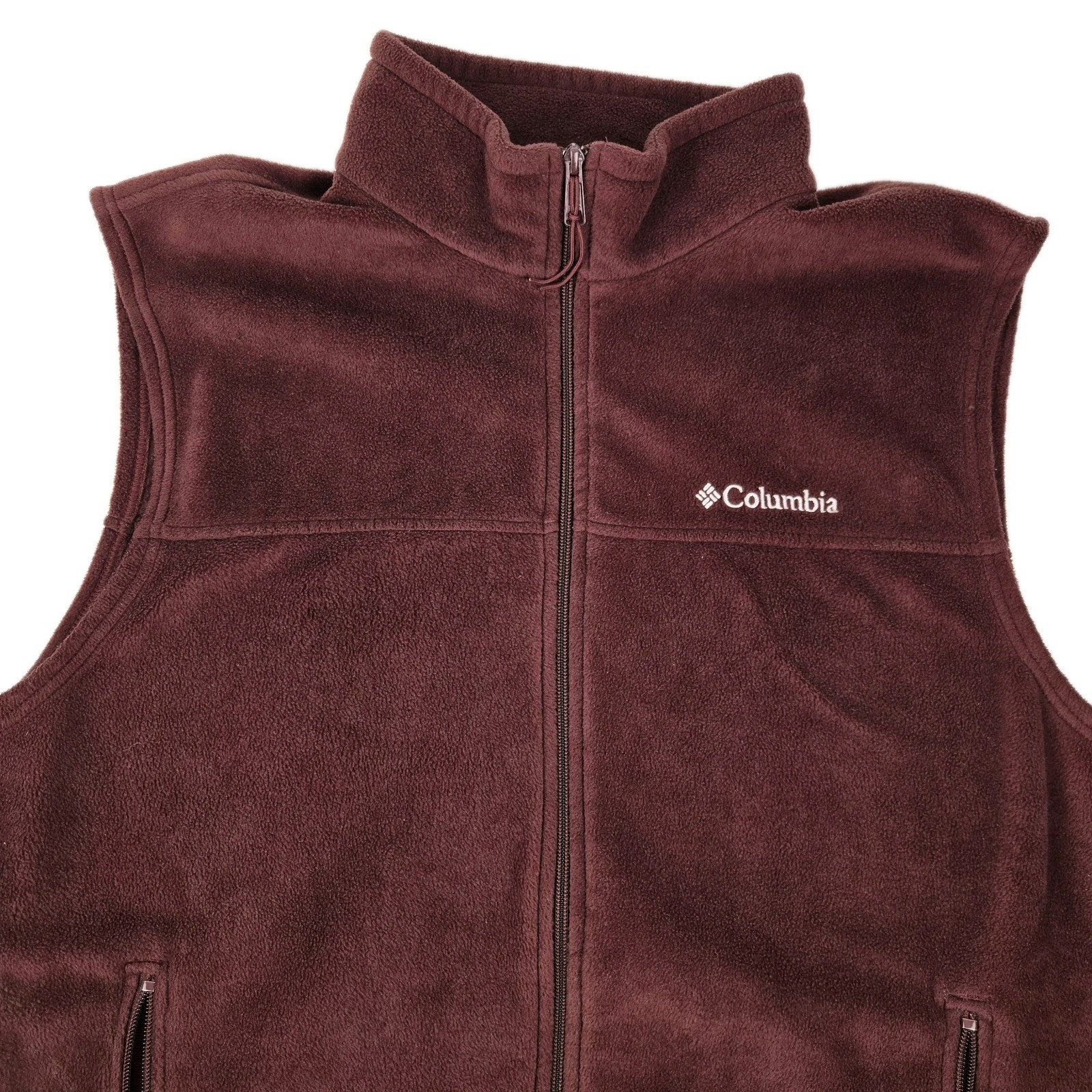 Columbia Fleece Vest Men's XL Burgundy  Zip Sleeveless Outdoor Hiking Runs Small