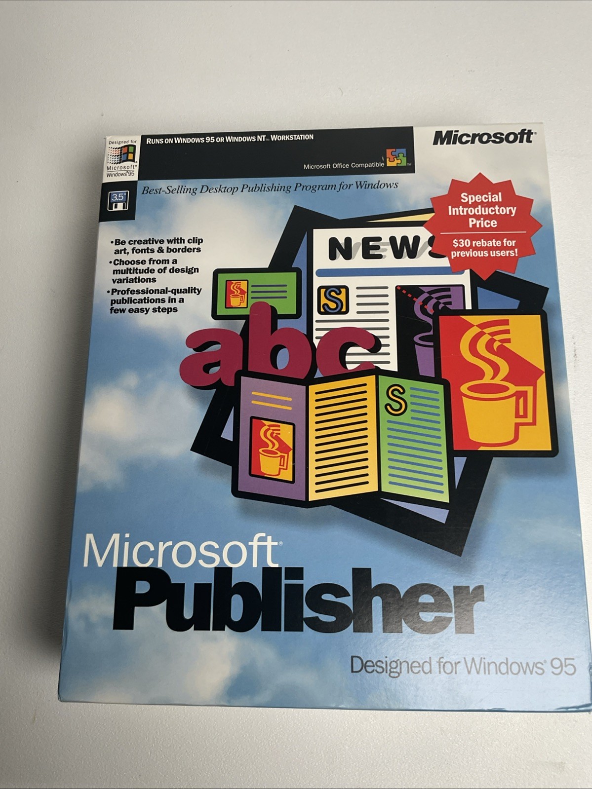 VTG Microsoft Publisher Windows 95 & Windows NT Workstation 3.0 Floppy Disk 3.5"