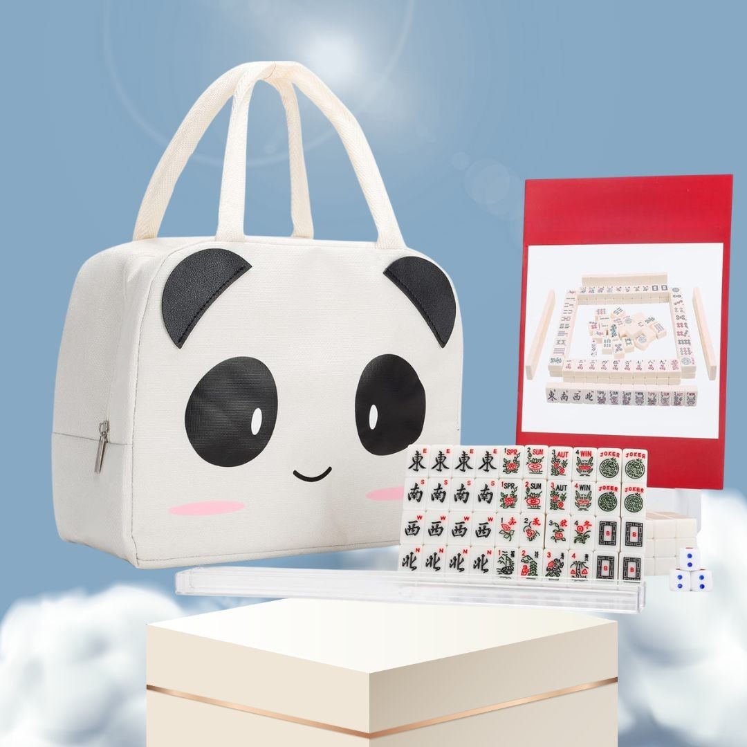 NEW Travel American Mahjong Set 166 White Tiles Racks Panda Bag 0.8in